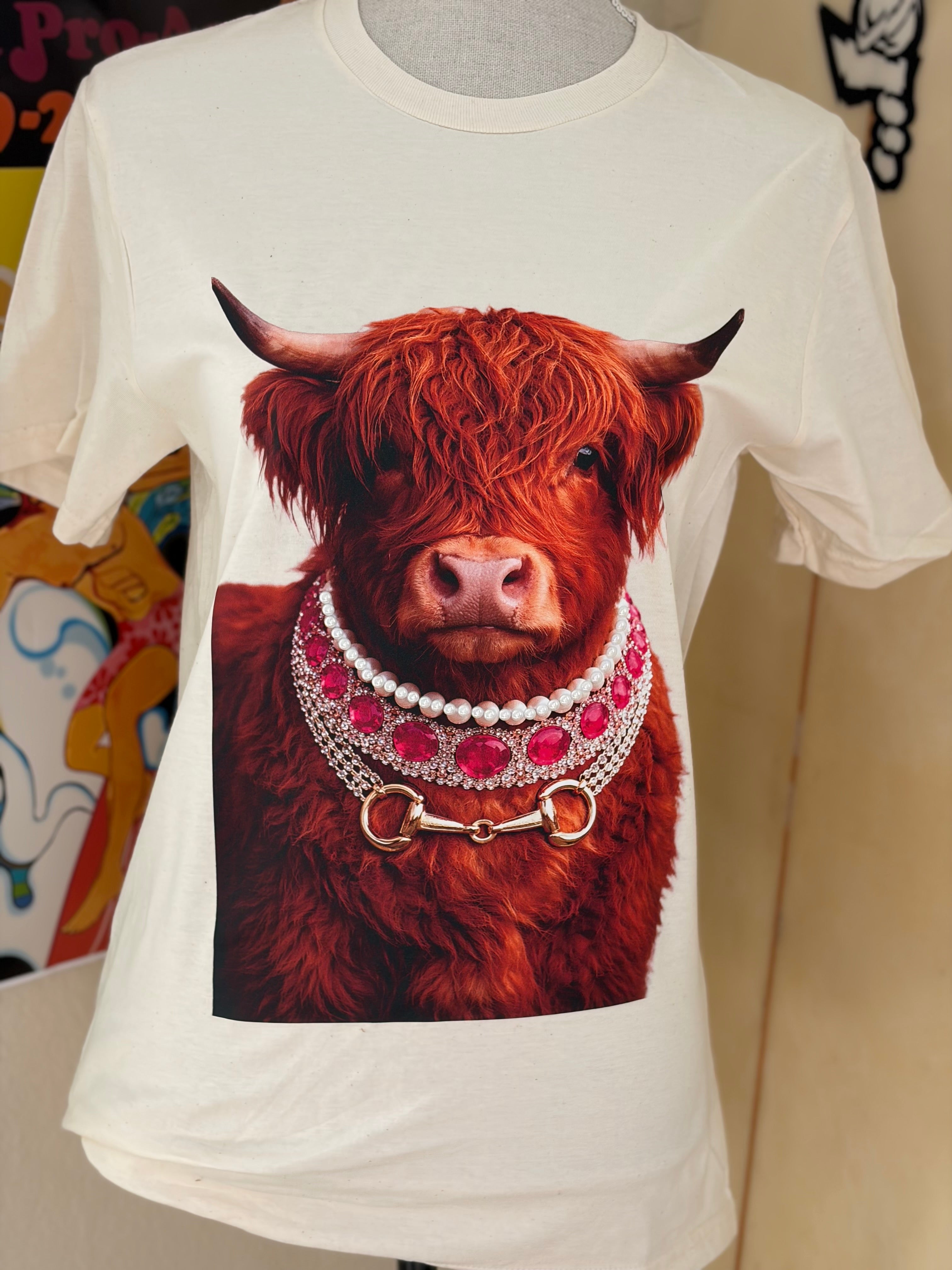 T-SHIRT JUNKIE Snaffle Bit Highland Cow Bling Tee on Simply Obsessed