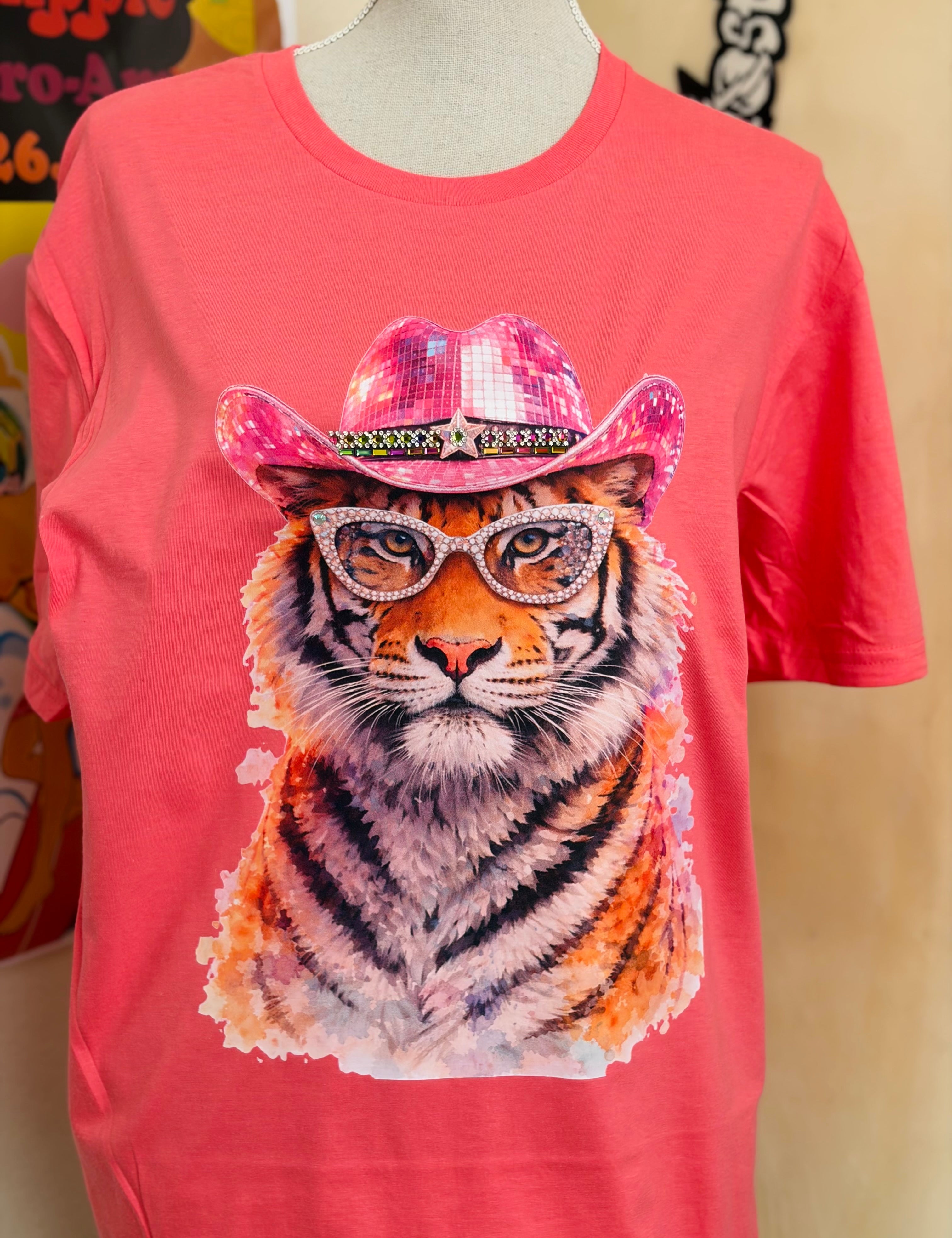 T-SHIRT JUNKIE Disco Cowgirl Hat Tiger Bling Tee on Simply Obsessed