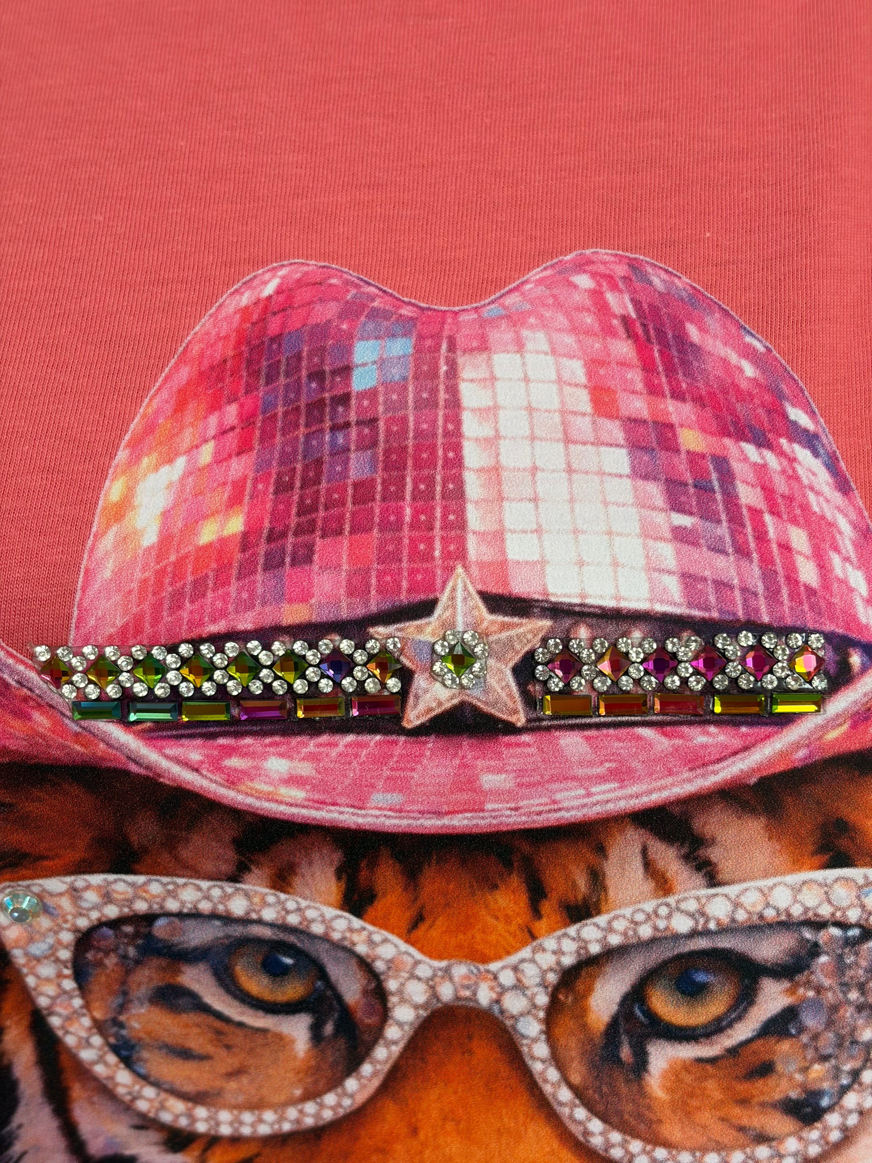 T-SHIRT JUNKIE Disco Cowgirl Hat Tiger Bling Tee on Simply Obsessed