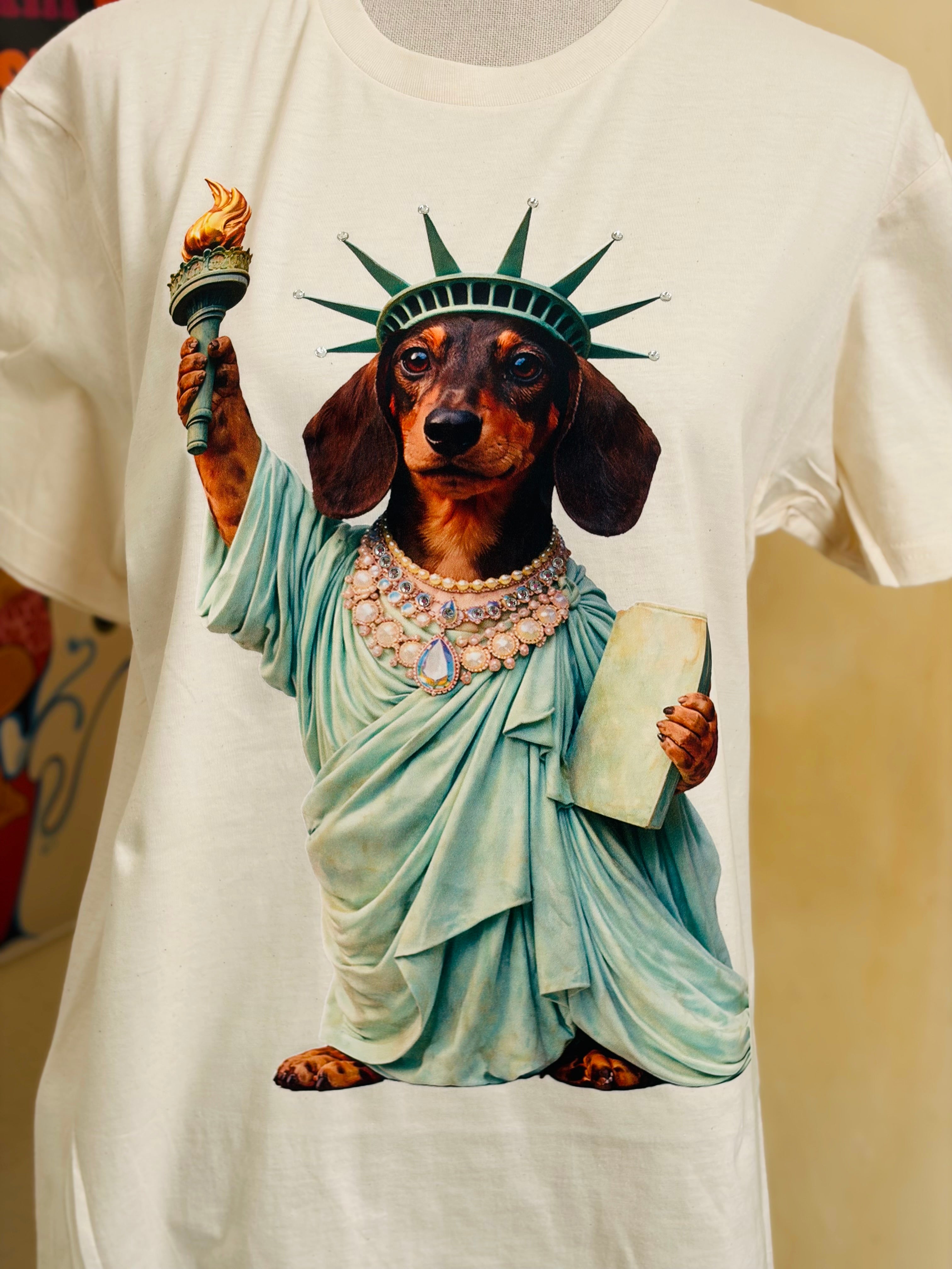 T-SHIRT JUNKIE Liberty Weiner Dog Bling Tee on Simply Obsessed