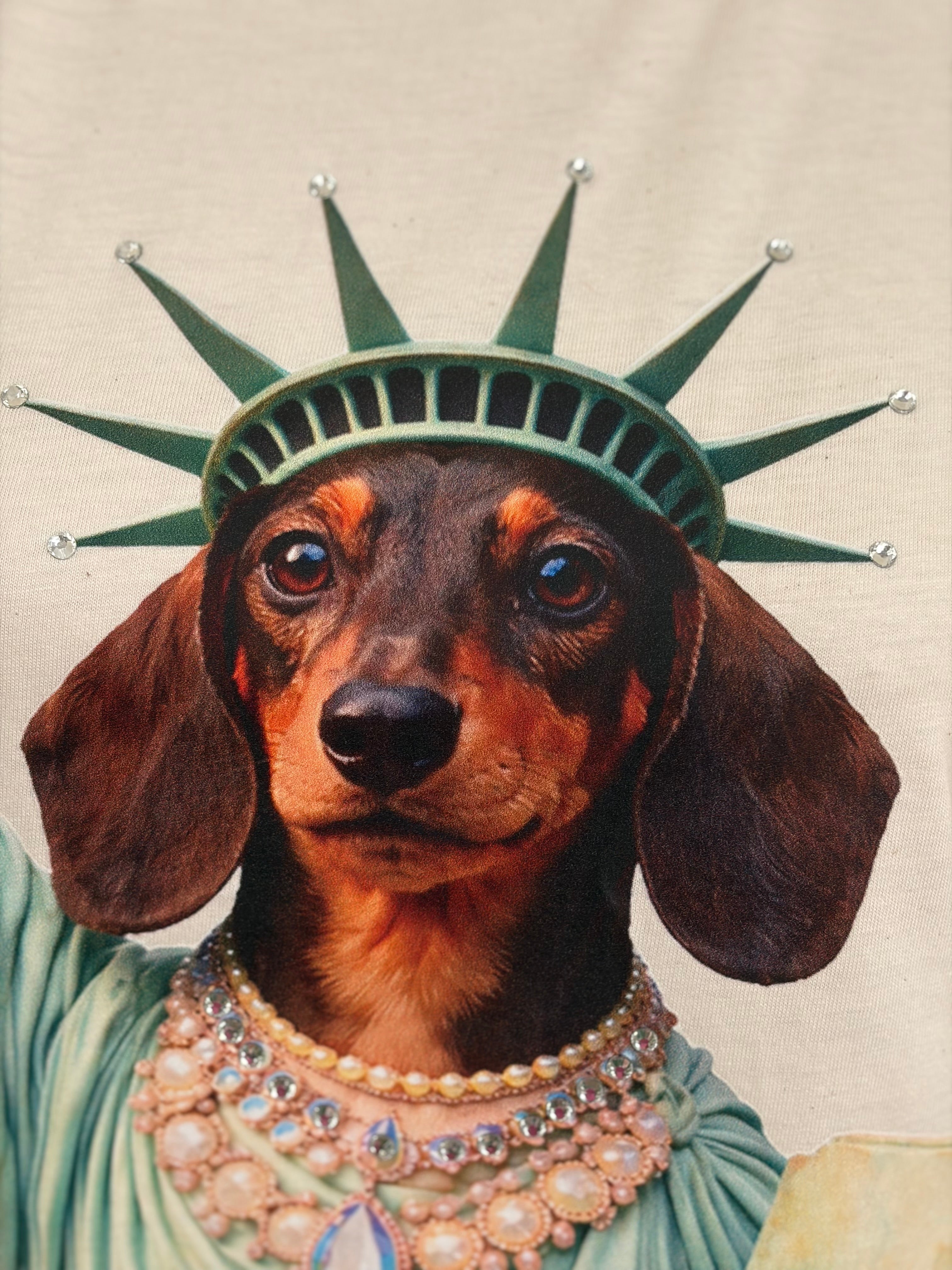 T-SHIRT JUNKIE Liberty Weiner Dog Bling Tee on Simply Obsessed
