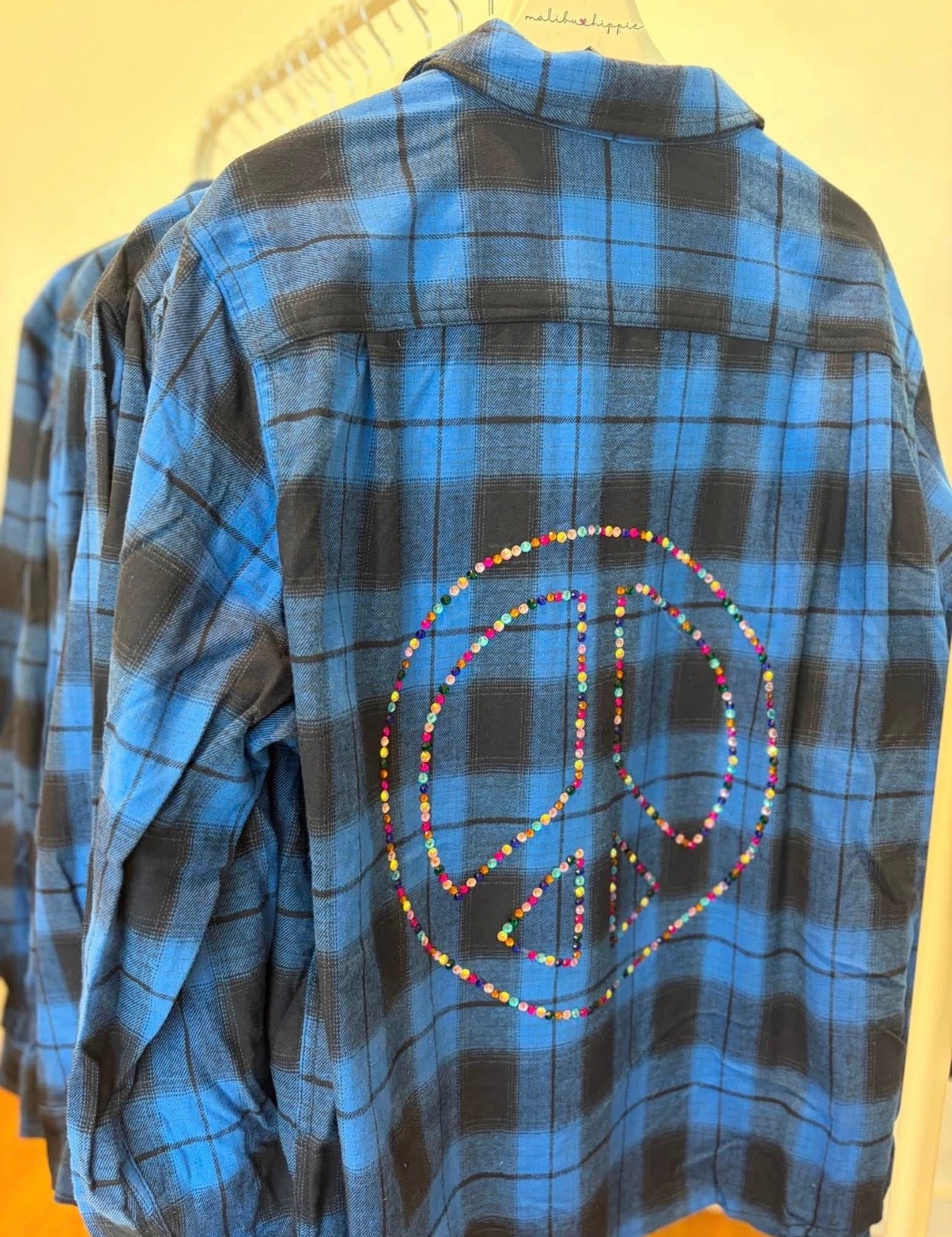 MALIBU HIPPIE Peace Sign Crystal Blue Flannel on Simply Obsessed