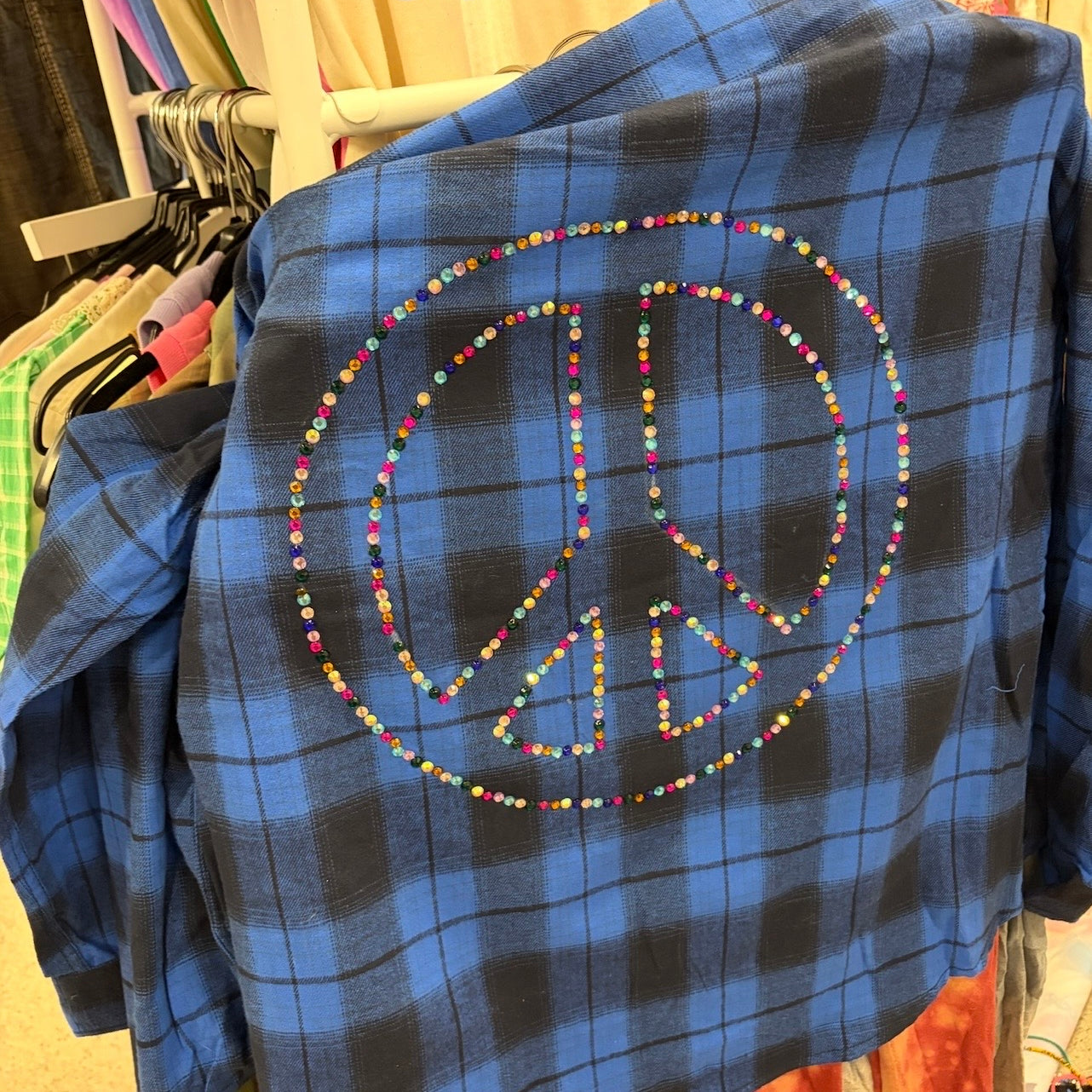 MALIBU HIPPIE Peace Sign Crystal Blue Flannel on Simply Obsessed