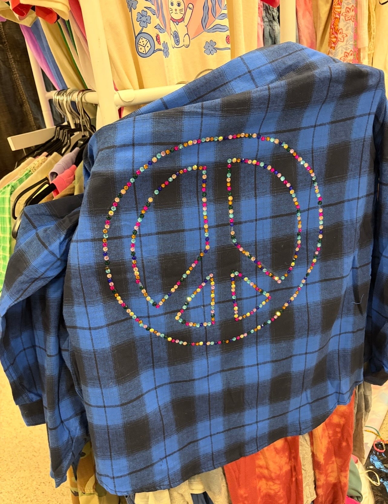 MALIBU HIPPIE Peace Sign Crystal Blue Flannel on Simply Obsessed