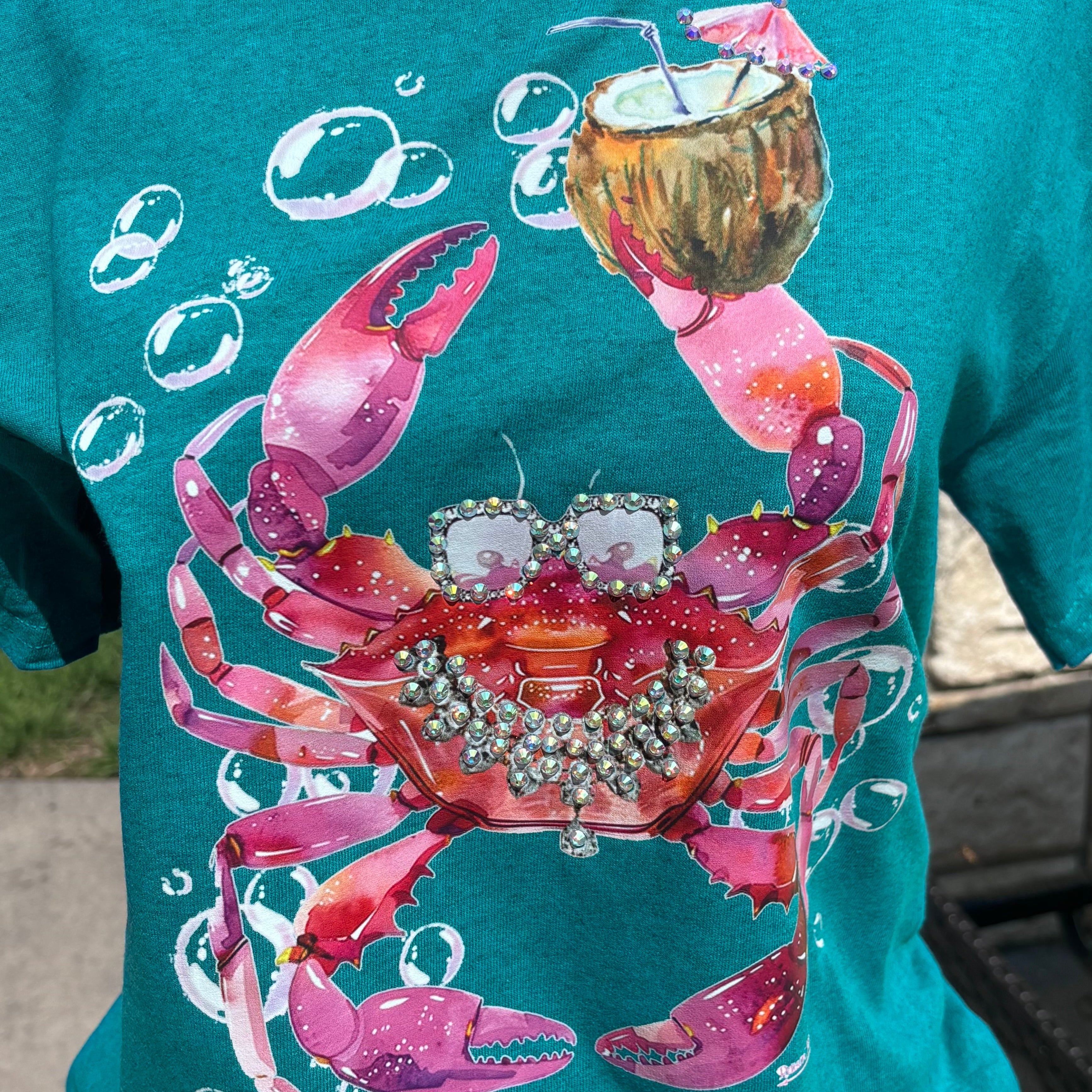 WS: Beachy Crab Bling Tee-COMFORT COLOR TEE on Simply Obsessed