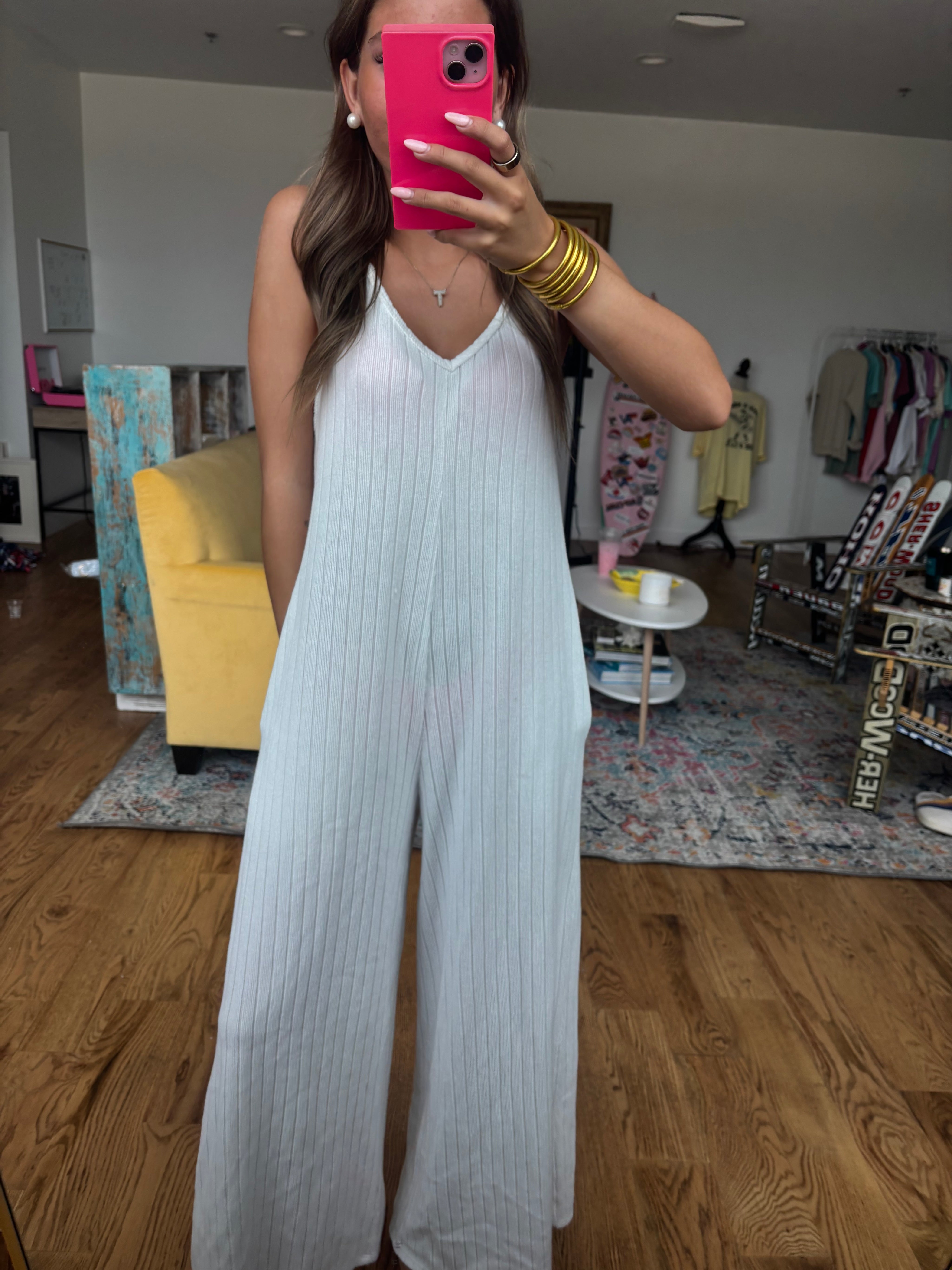 BUCKETLIST V-Neck Tank Jumpsuit - WHITE