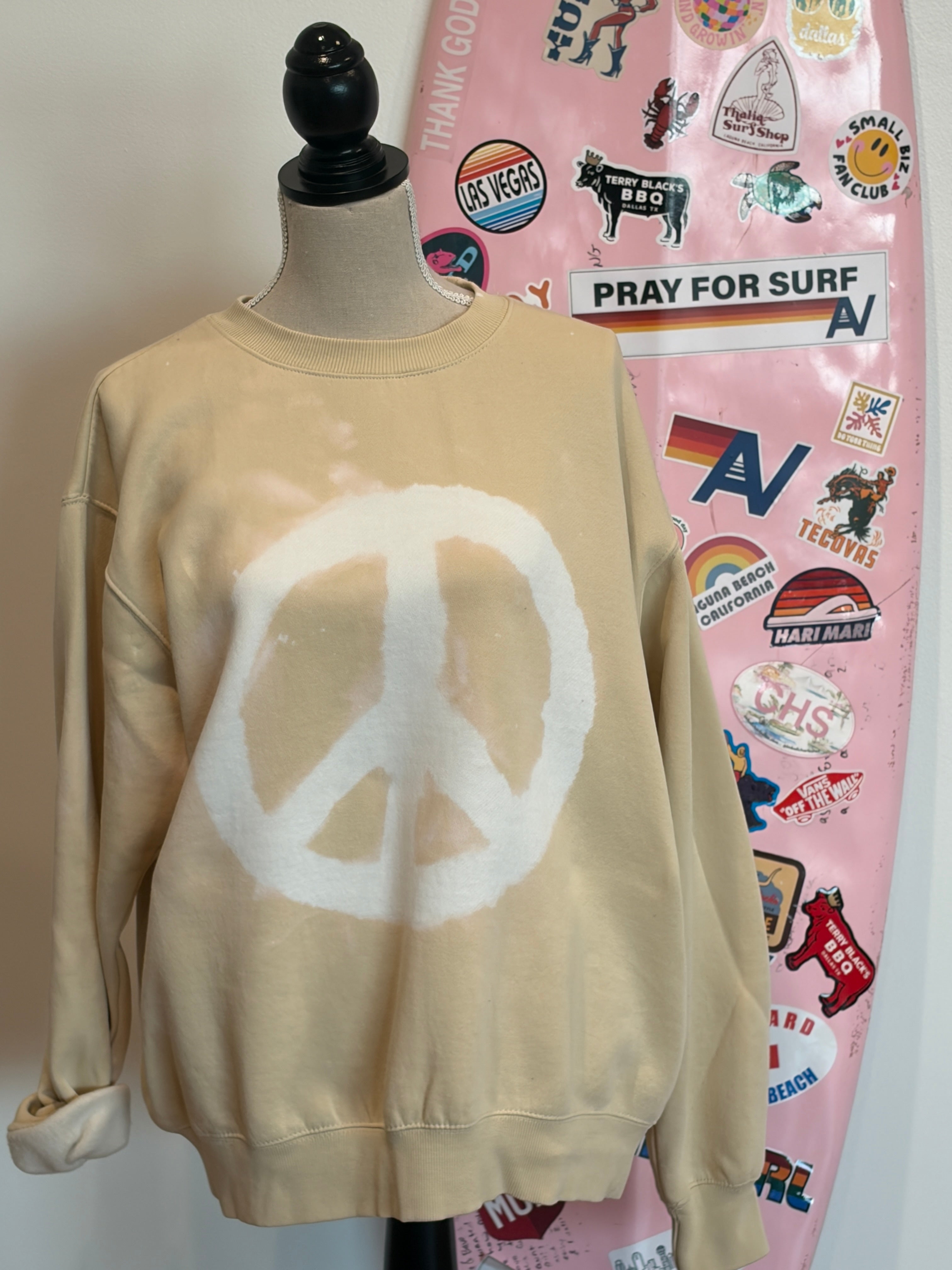 MALIBU HIPPIE Cream Bleached Peace Sign Sweatshirt *DEBUT SALE* on Simply Obsessed