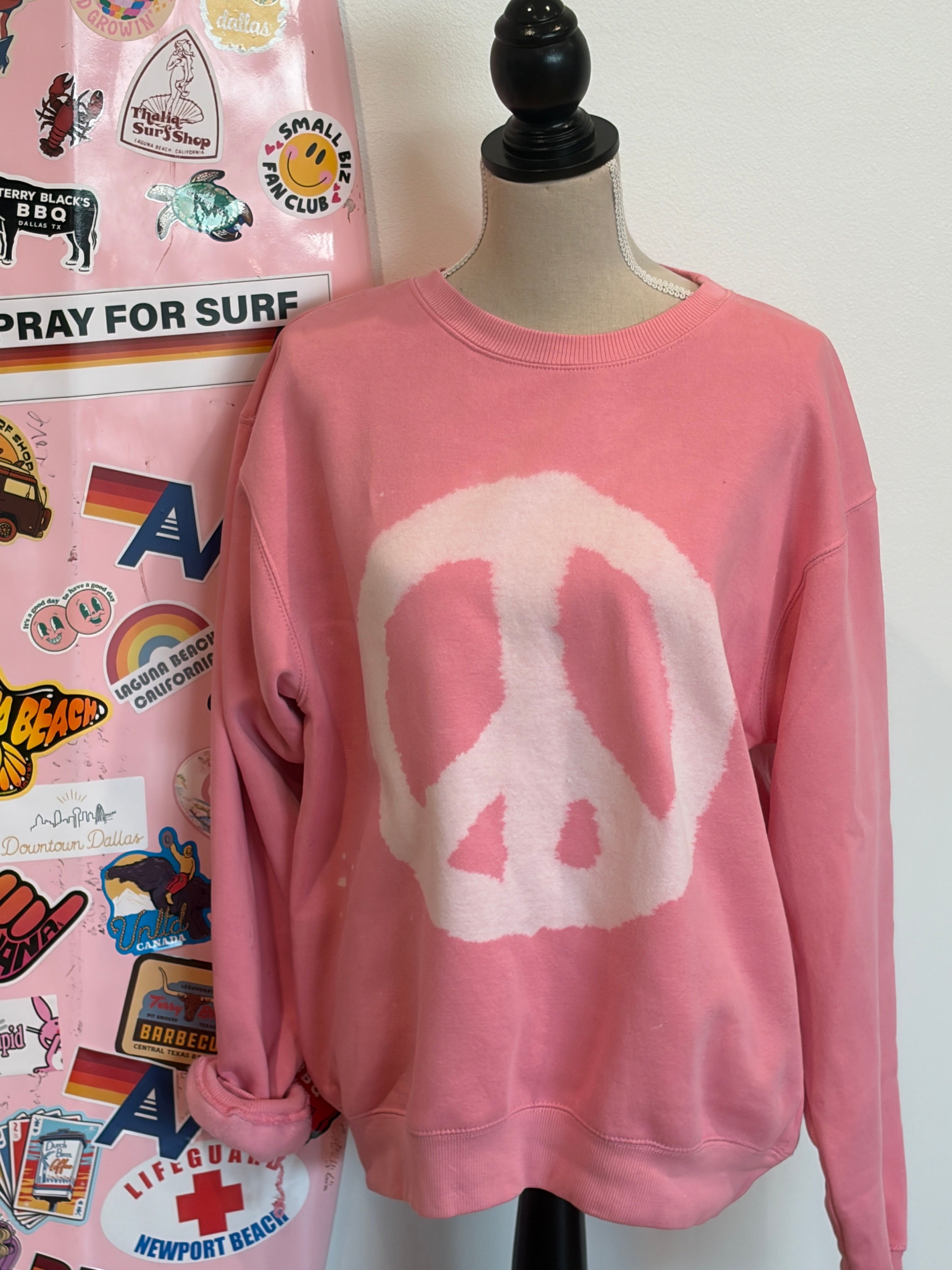 MALIBU HIPPIE Pink Bleached Peace Sign Sweatshirt *DEBUT SALE* on Simply Obsessed