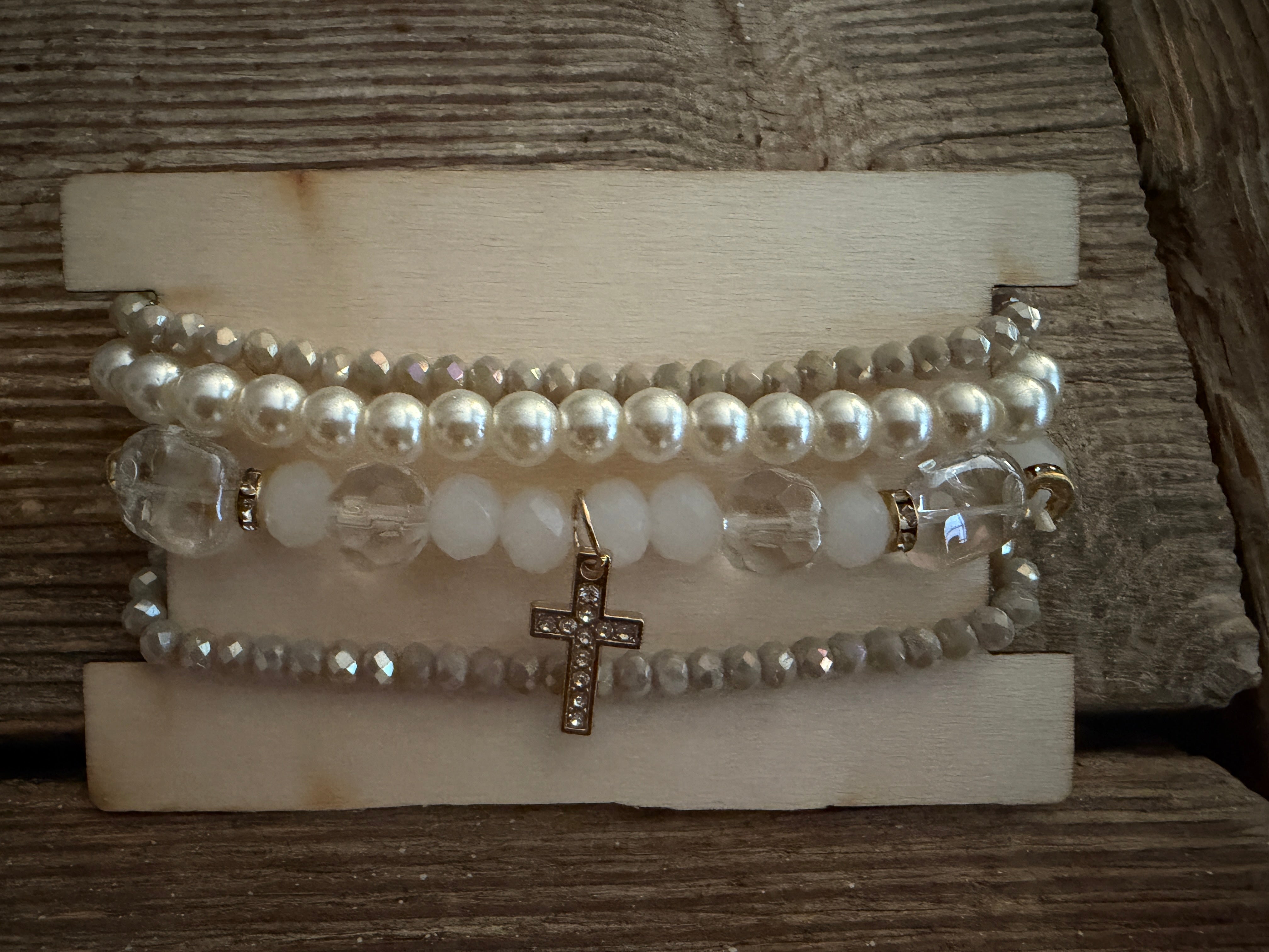 MALIBU SUPPLY Pearl Cross Bracelet Stack #103 **DEBUT SALE** on Simply Obsessed