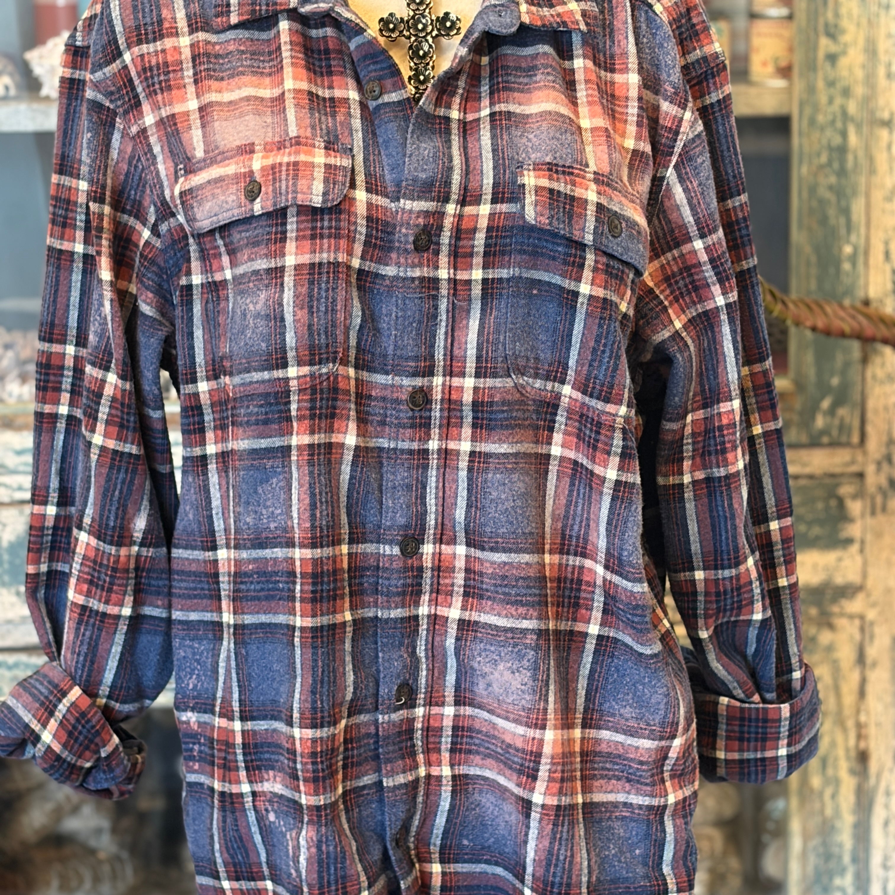 WS: MALIBU HIPPIE Denim Bleached Flannel on Simply Obsessed