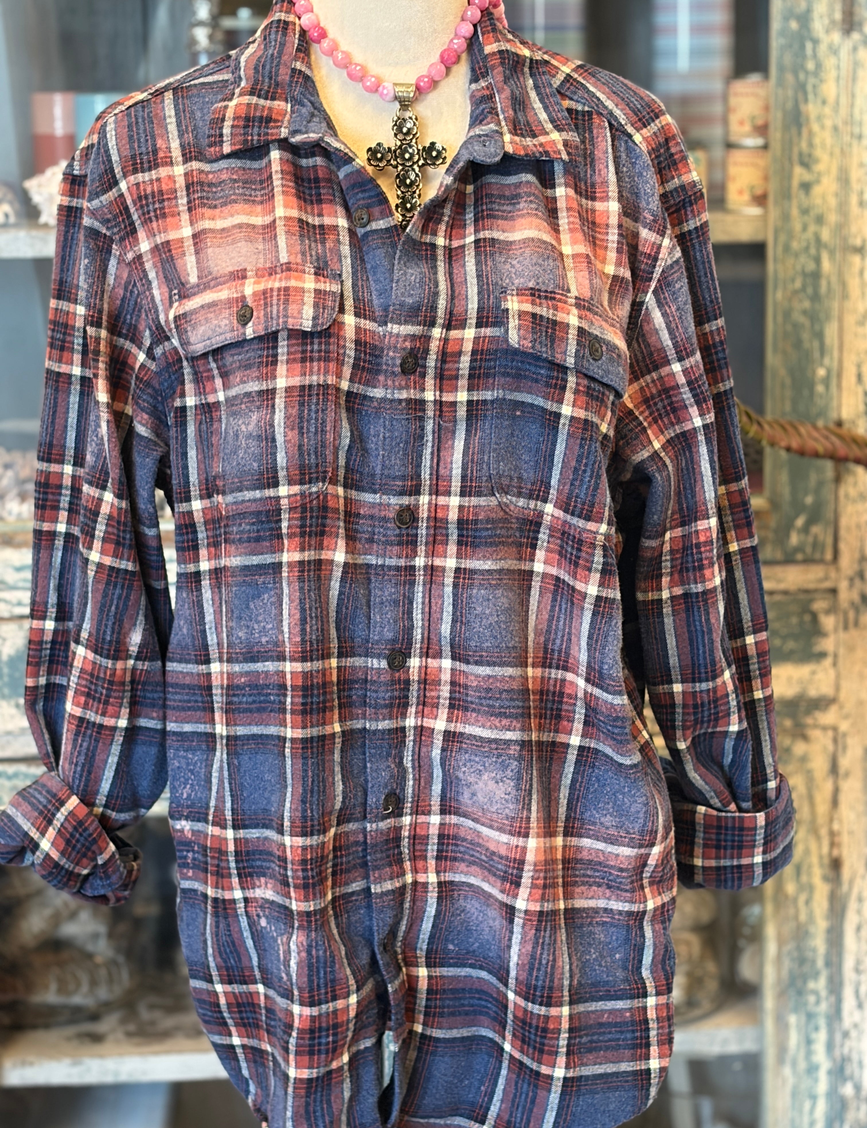 WS: MALIBU HIPPIE Denim Bleached Flannel on Simply Obsessed