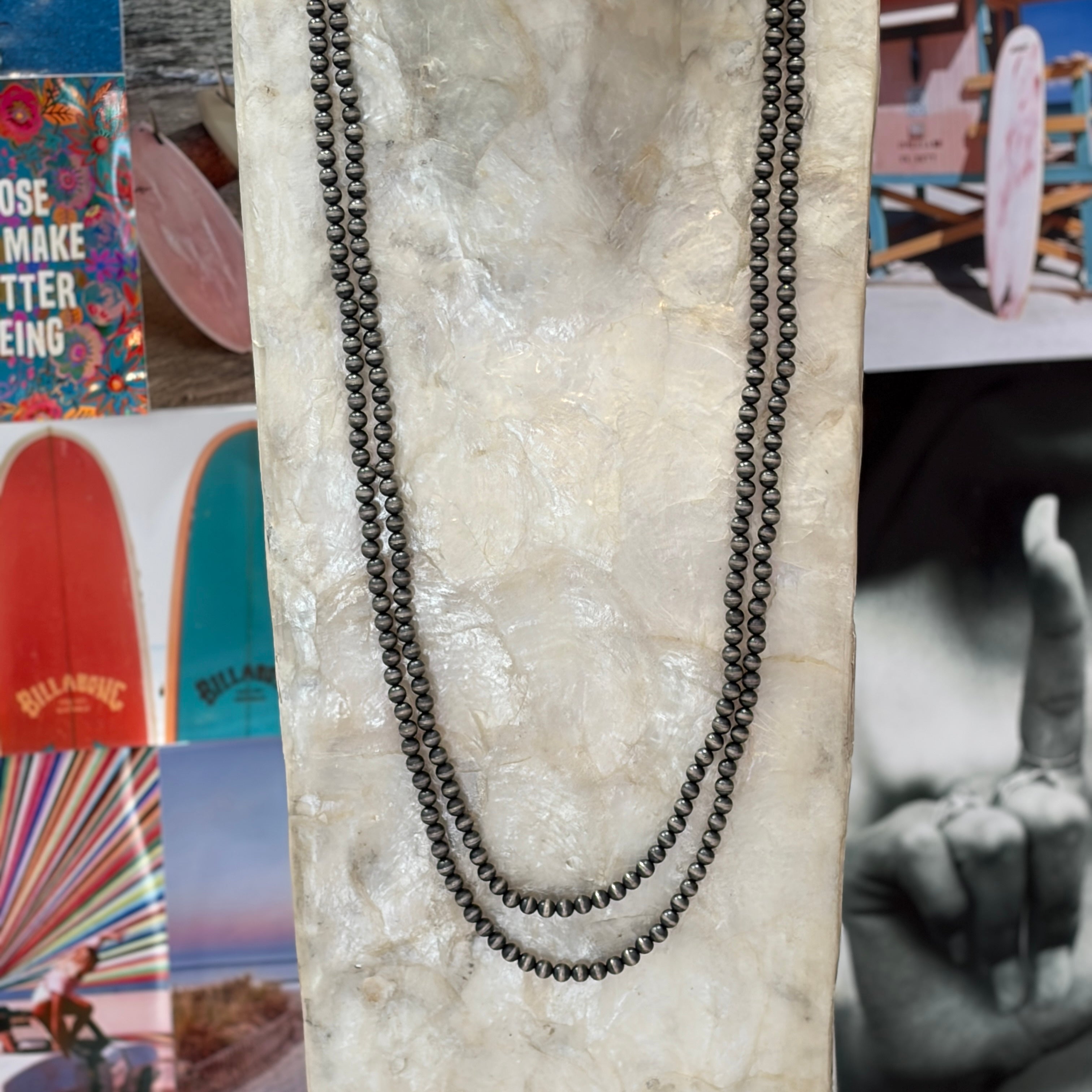 NIZHONI Cassidy Collection Handmade Sterling Silver 5mm Beaded Necklace 60” on Simply Obsessed