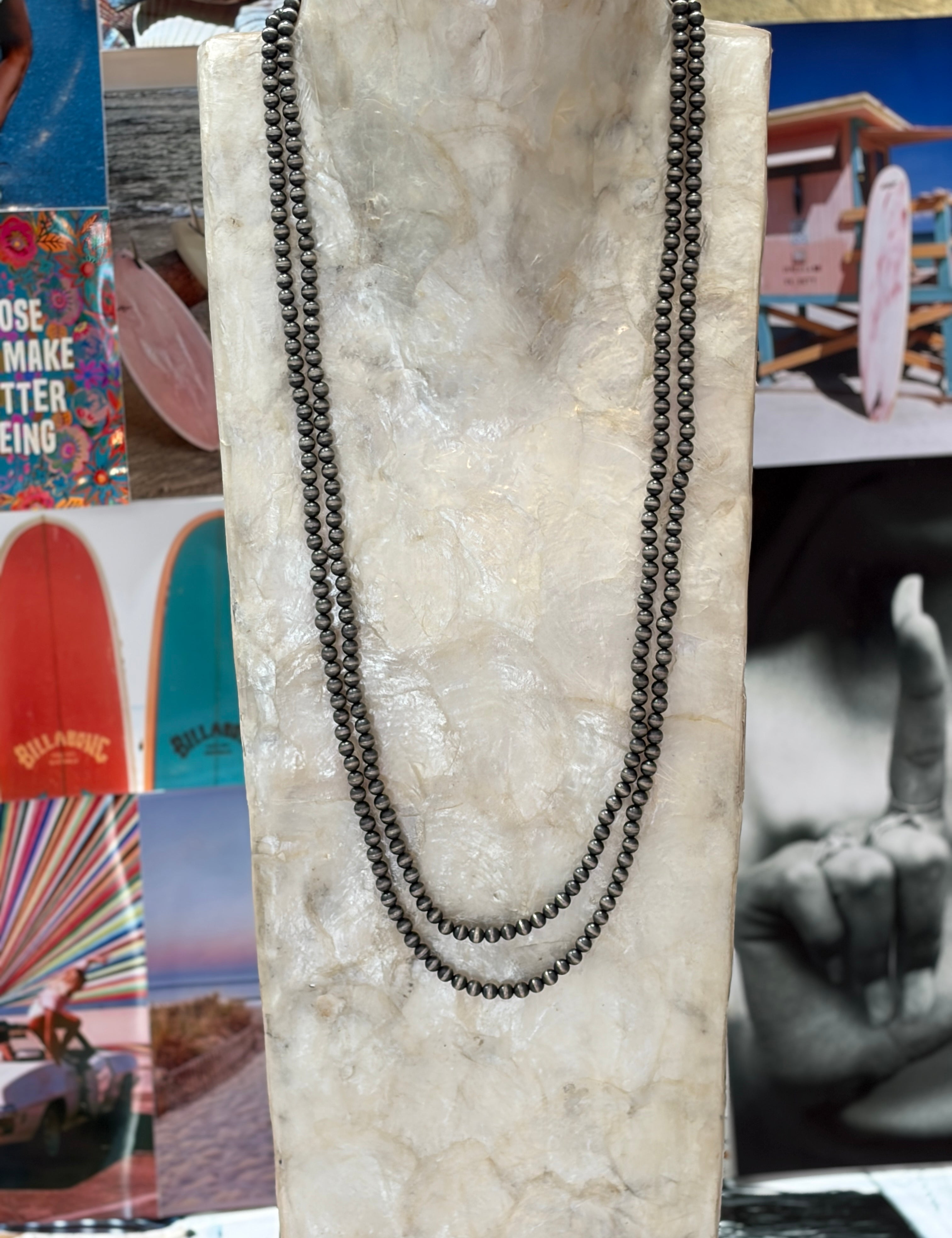 NIZHONI Cassidy Collection Handmade Sterling Silver 5mm Beaded Necklace 60” on Simply Obsessed