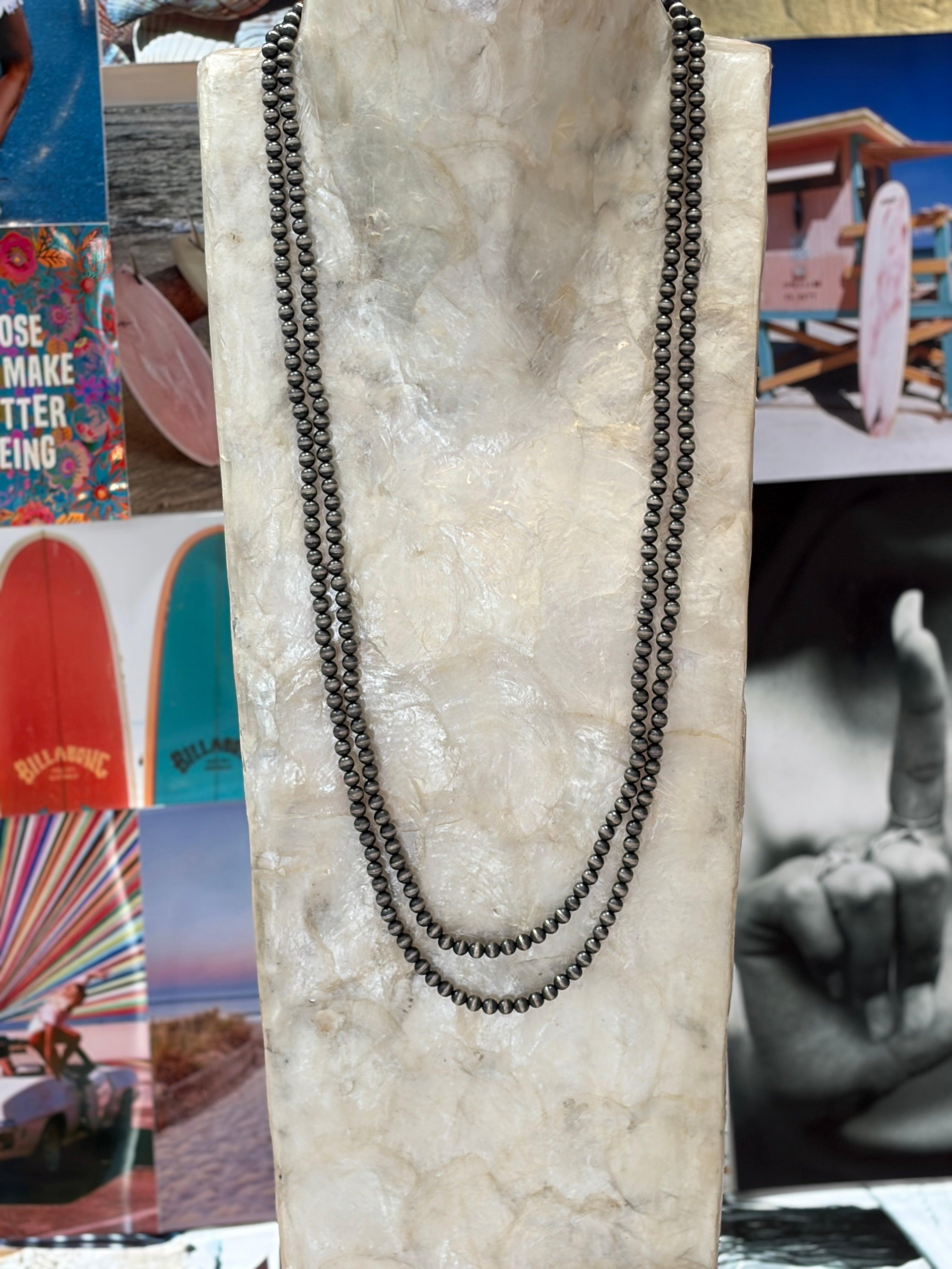 NIZHONI Cassidy Collection Handmade Sterling Silver 5mm Beaded Necklace 60” on Simply Obsessed
