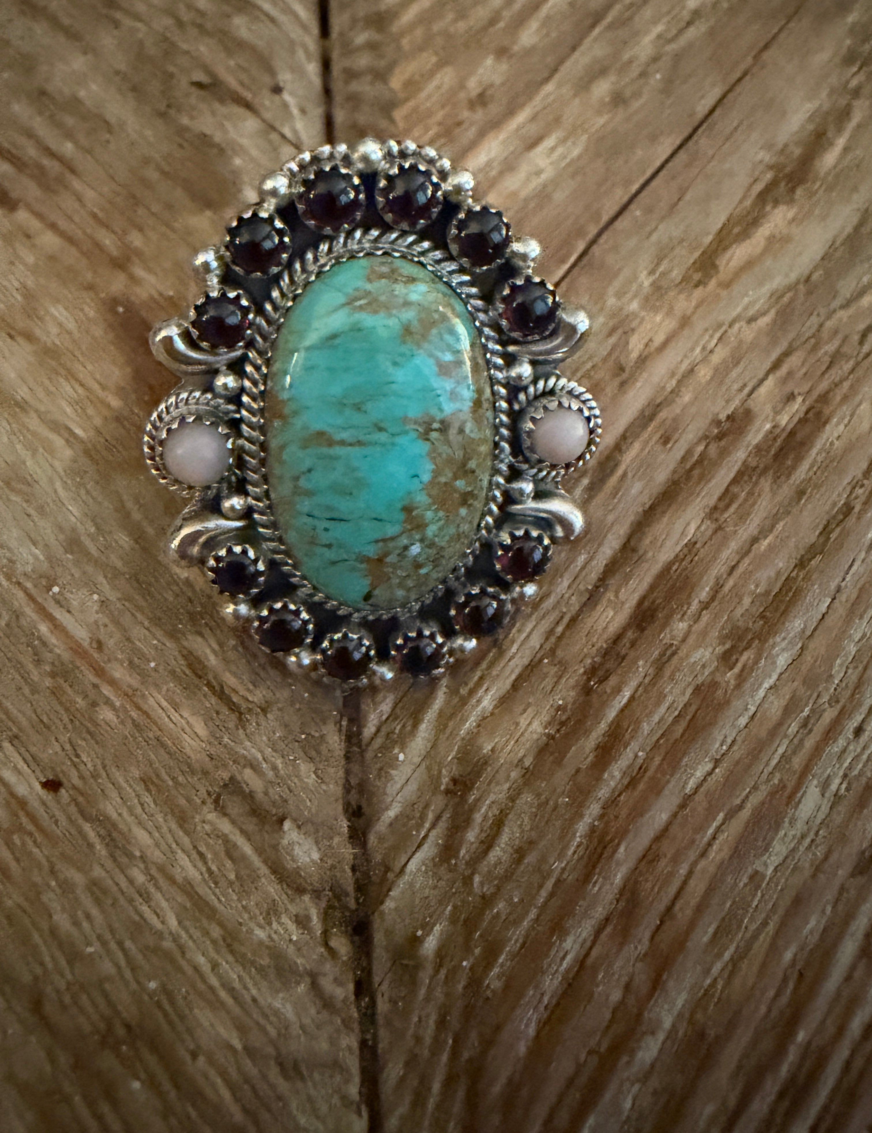 NIZHONI Handmade Royston Turquoise & Sterling Silver, Adjustable Oval Ring on Simply Obsessed