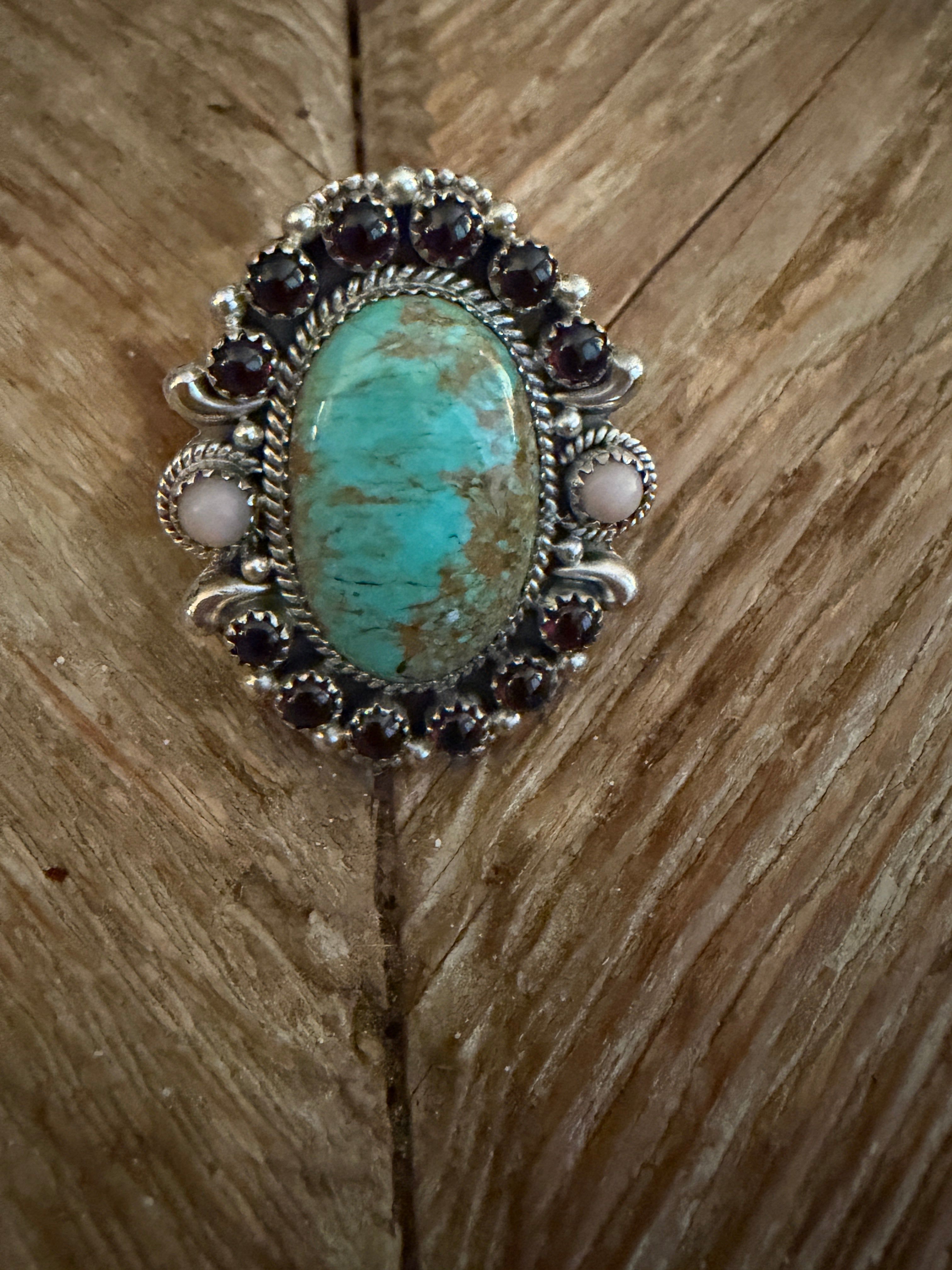 NIZHONI Handmade Royston Turquoise & Sterling Silver, Adjustable Oval Ring on Simply Obsessed