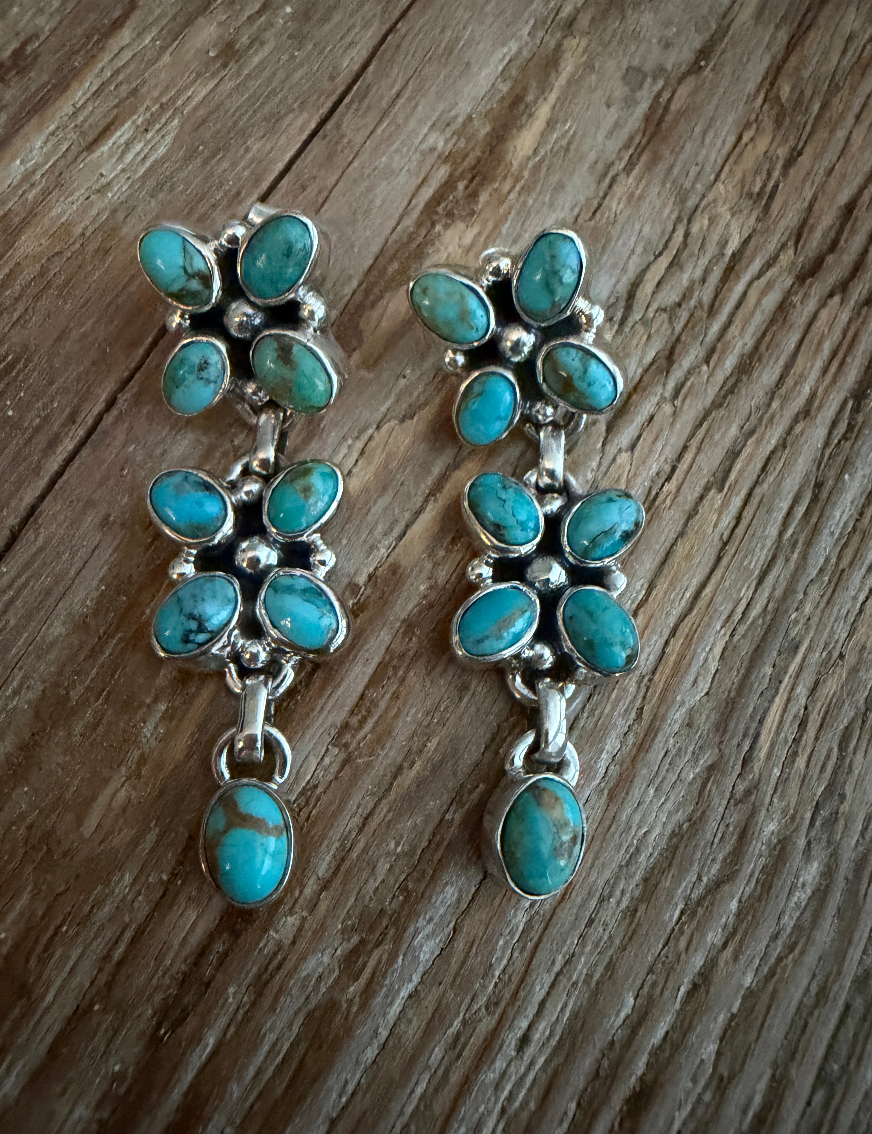 NIZHONI Handmade Flower Royston Turquoise and Sterling Silver Dangles **SALE** on Simply Obsessed