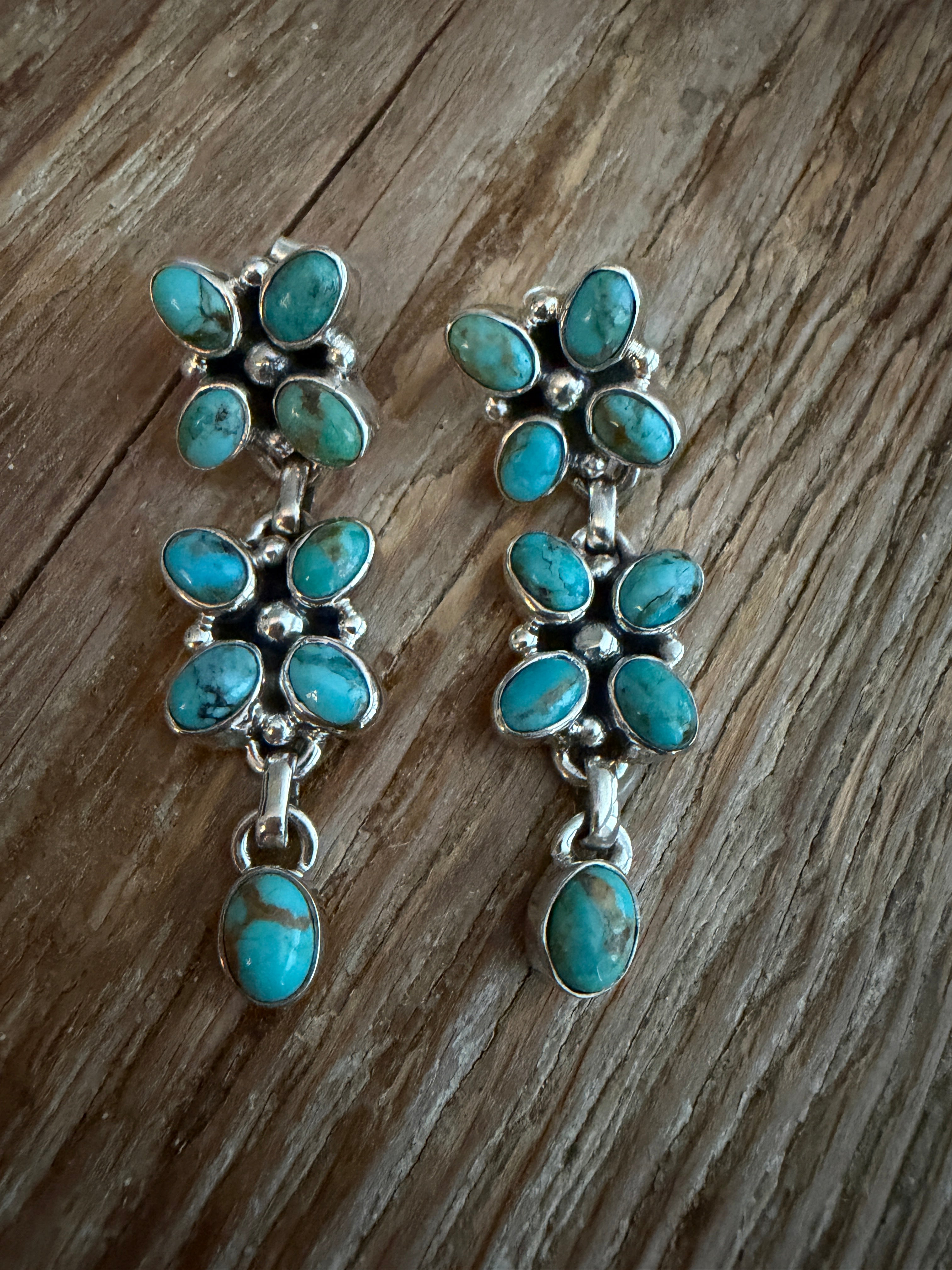 NIZHONI Handmade Flower Royston Turquoise and Sterling Silver Dangles **SALE** on Simply Obsessed