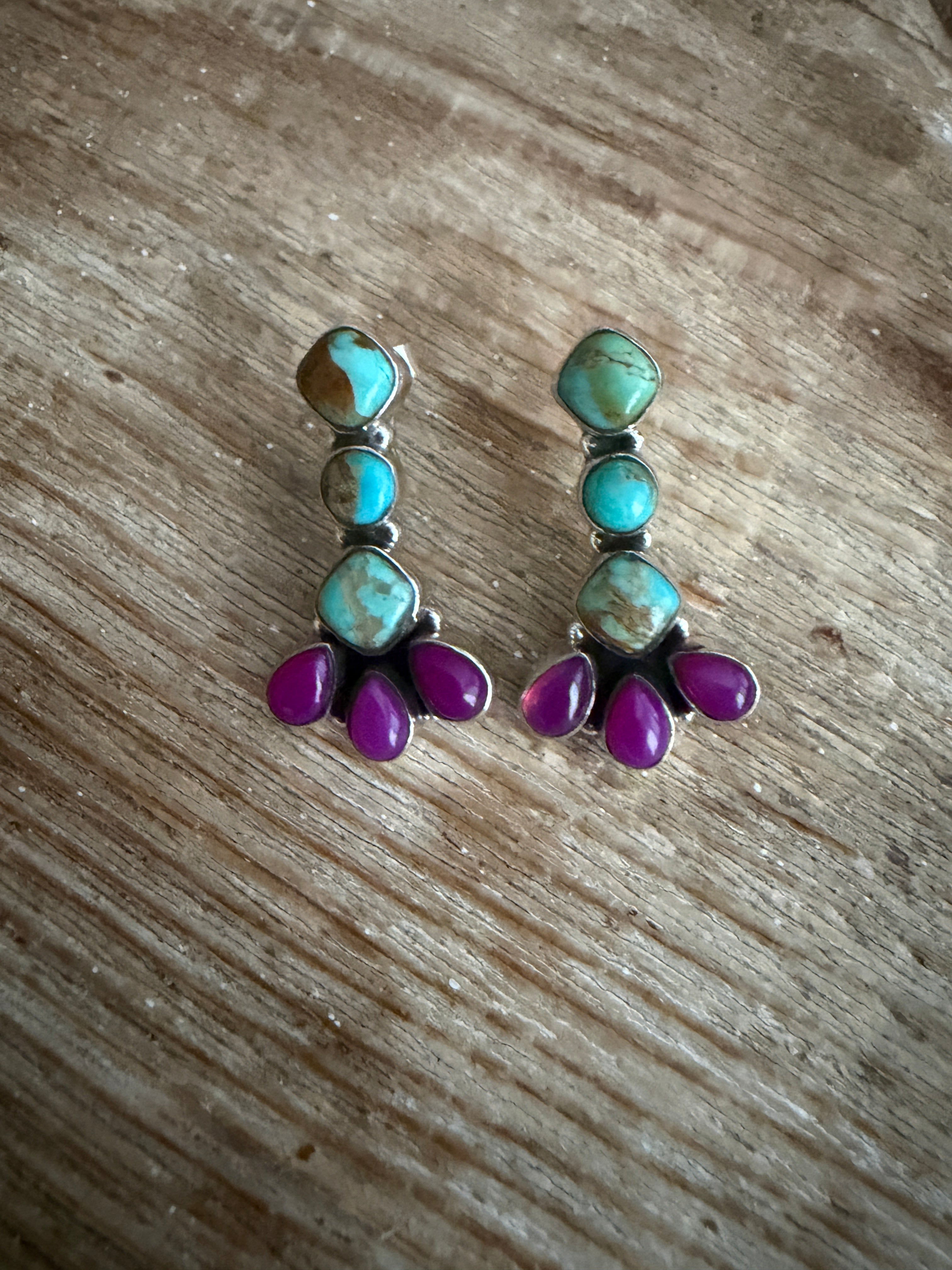 NIZHONI Handmade Pink Onyx, Turquoise & Sterling Silver Earrings **SALE** on Simply Obsessed