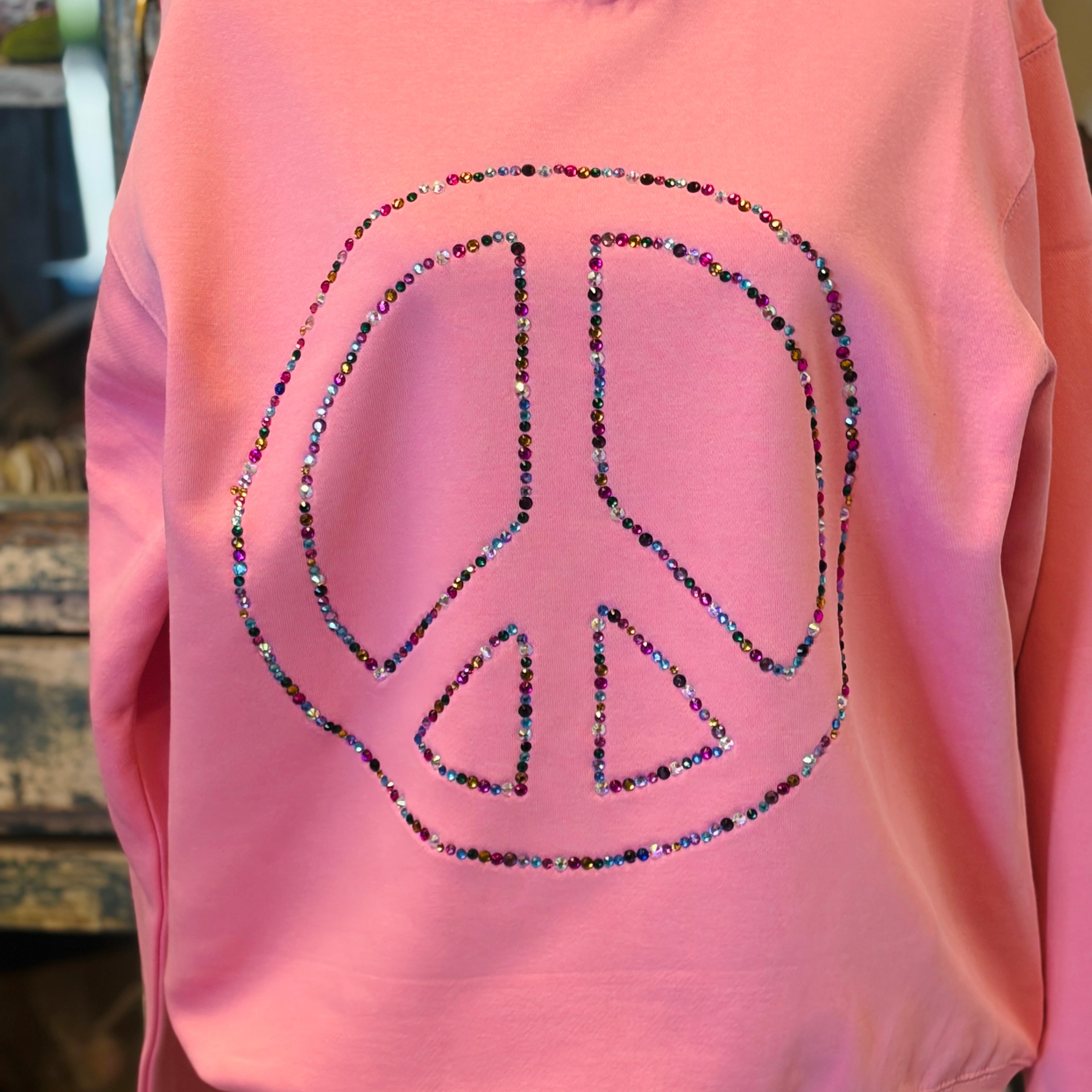 MALIBU HIPPIE Peace Sign Crystal Sweatshirt on Simply Obsessed