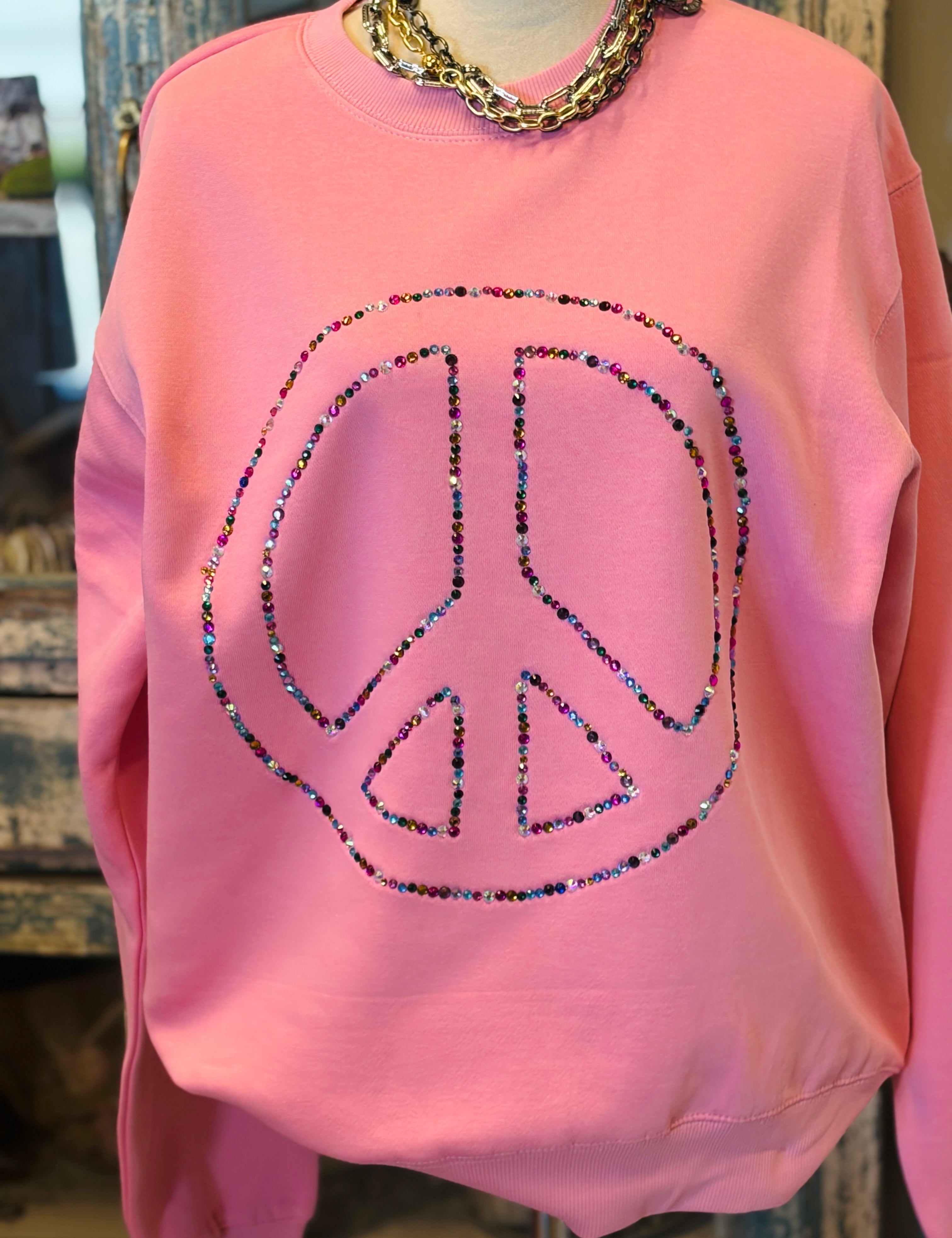 MALIBU HIPPIE Peace Sign Crystal Sweatshirt on Simply Obsessed