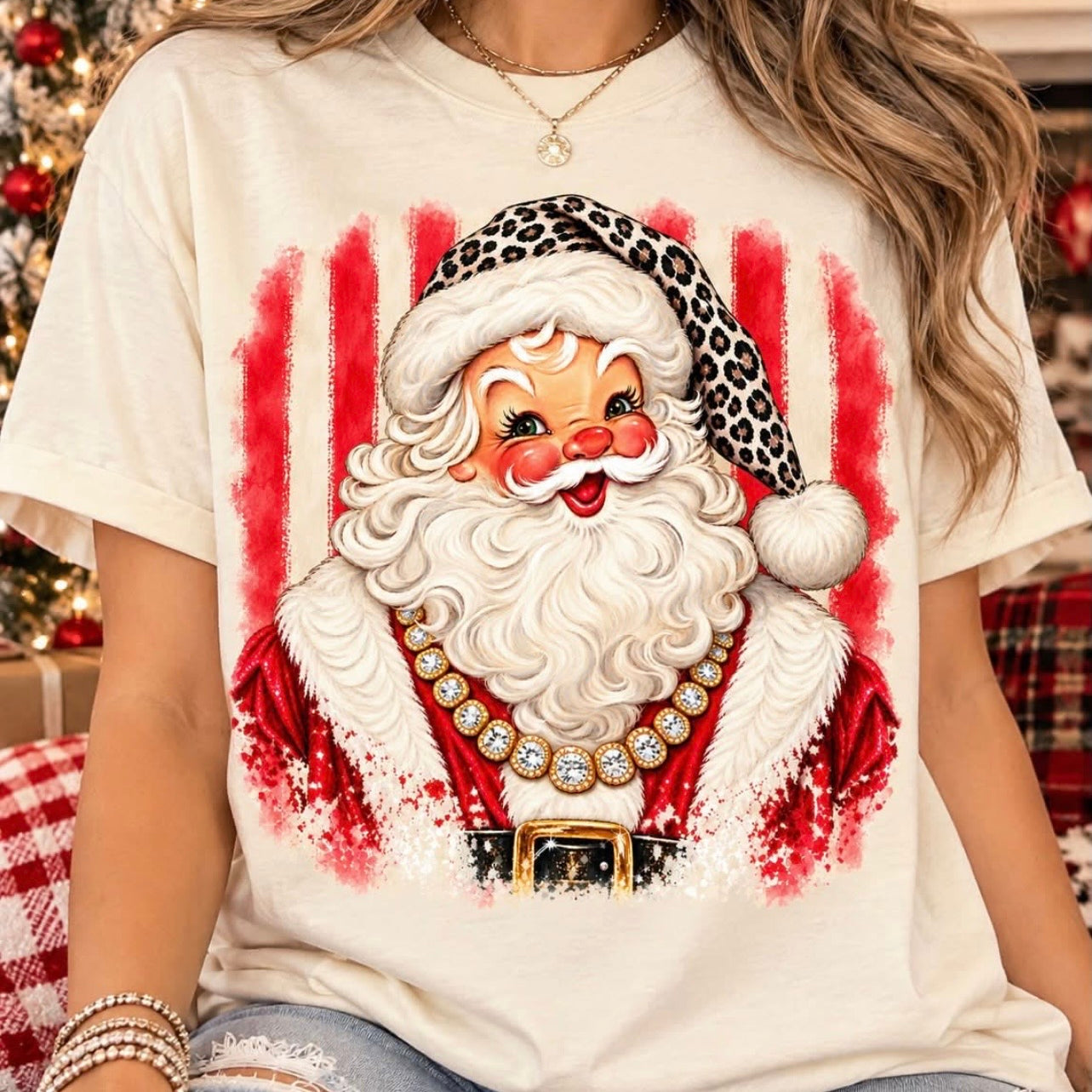 WS: T-SHIRT JUNKIE Leopard Sassy Santa Bling Tee-DIRECT TO GARMENT on Simply Obsessed