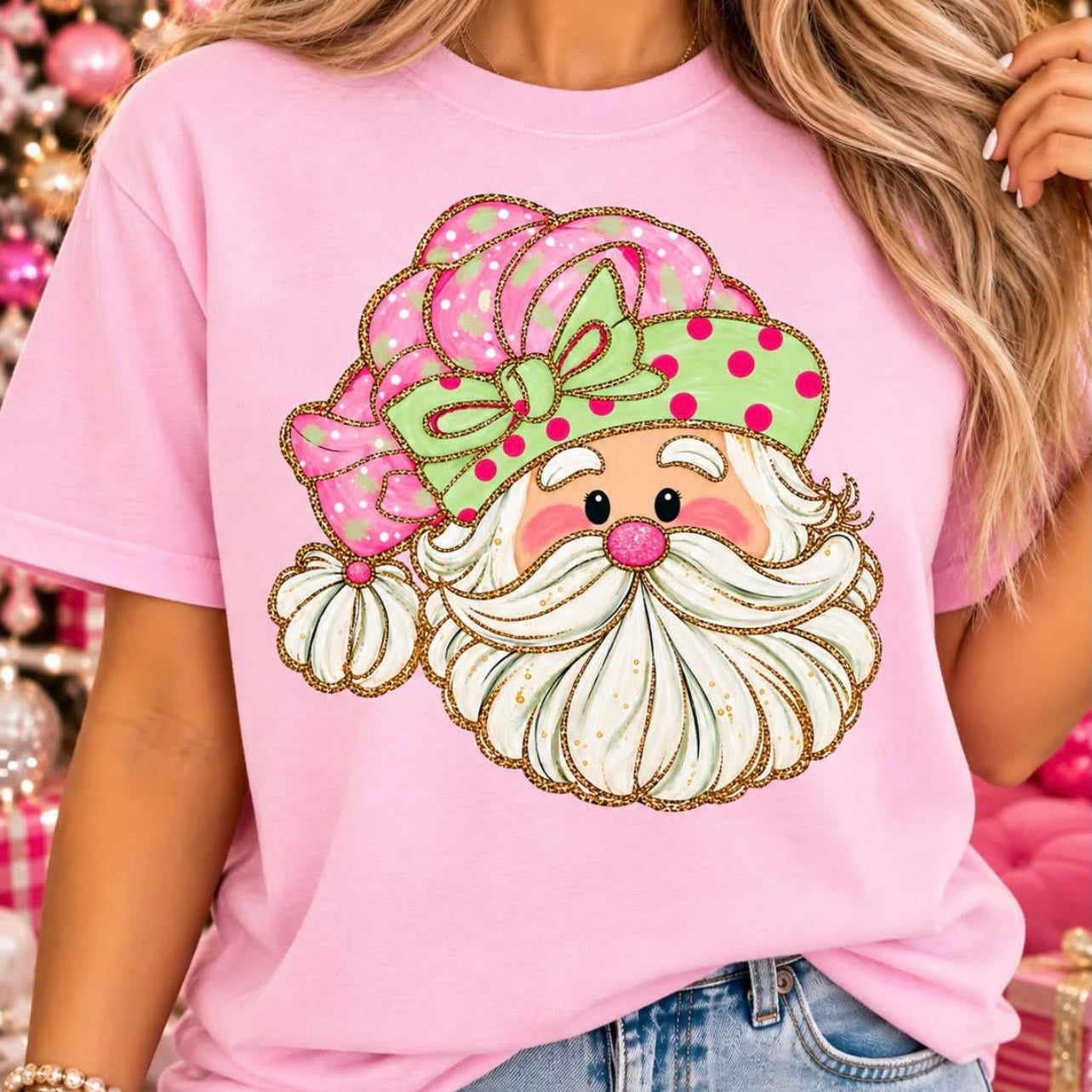 WS: T-SHIRT JUNKIE Preppy Santa Bling Tee-DIRECT TO GARMENT on Simply Obsessed