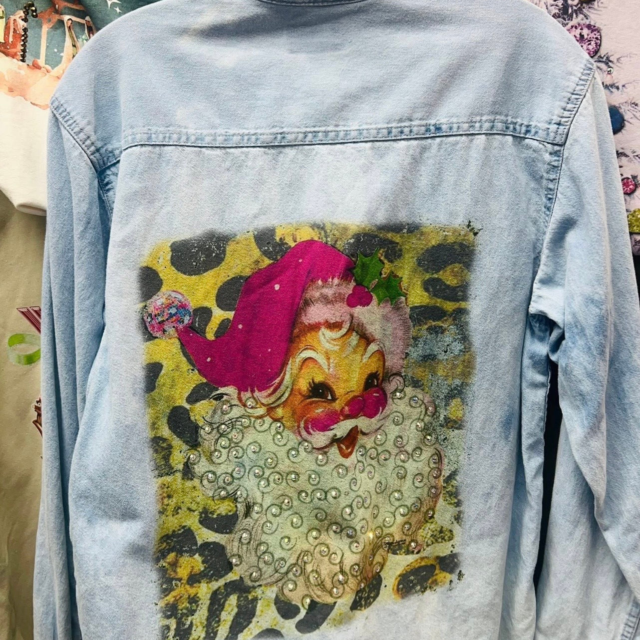 WS: Leopard Pink Vintage Santa Bling Denim Jacket on Simply Obsessed