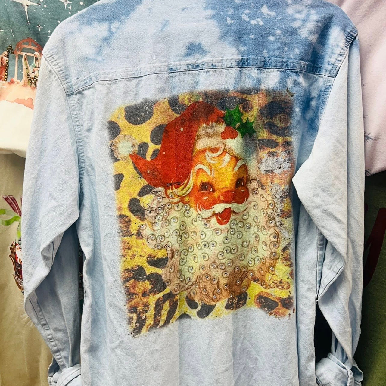 WS: Leopard Red Vintage Santa Bling Denim Jacket on Simply Obsessed