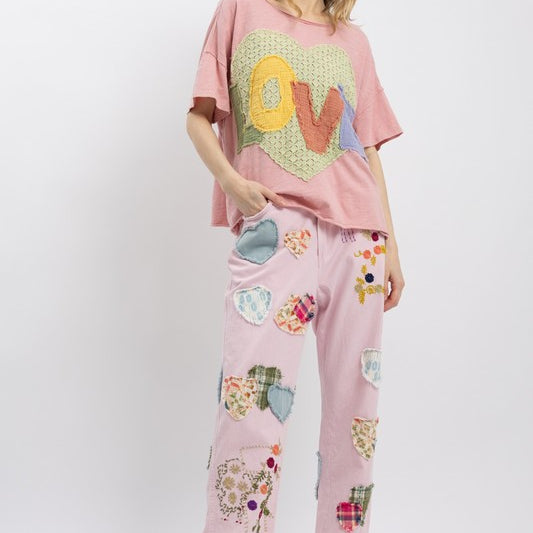 BLUE VELVET PINK HEART PATCH DENIM PANTS *** BEACH LIVE*** on Simply Obsessed