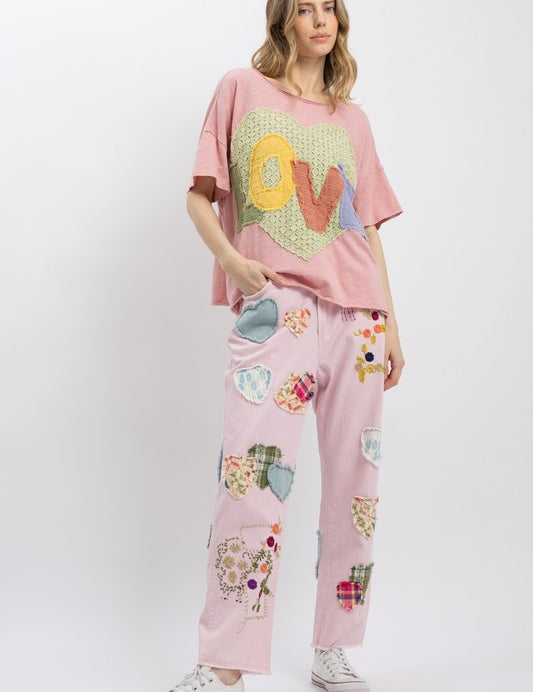 BLUE VELVET PINK HEART PATCH DENIM PANTS *** BEACH LIVE*** on Simply Obsessed