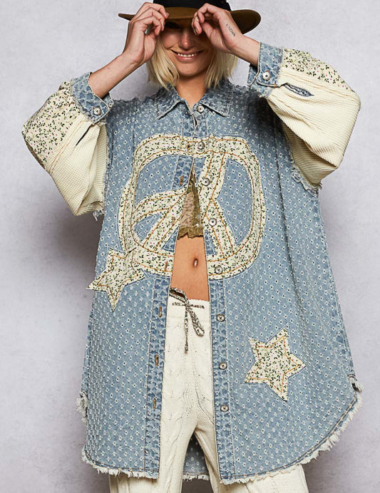 POL PEACE & STAR LONG DENIM CARDIGAN *VEGAS LIVES* on Simply Obsessed
