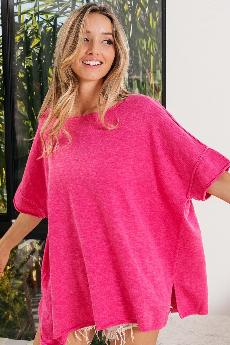 BIBI RIB RAW EDGED OVERSIZED KNIT TOP ***BEACH LIVE***