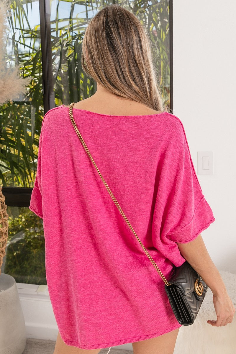 BIBI RIB RAW EDGED OVERSIZED KNIT TOP ***BEACH LIVE***
