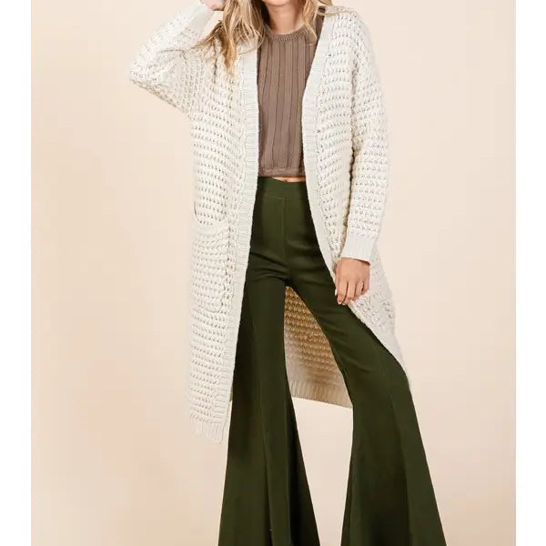 GEEGEE LOVELO WAFFLE KNIT LONG BODY CARDIGAN **DOORBUSTER** on Simply Obsessed