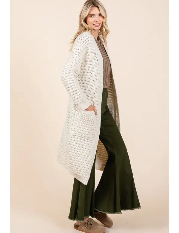 GEEGEE LOVELO WAFFLE KNIT LONG BODY CARDIGAN **DOORBUSTER** on Simply Obsessed