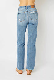 Judy Blue Full Size High Waist Straight Jeans with Heavy Destroy Plus Size on Simply Obsessed