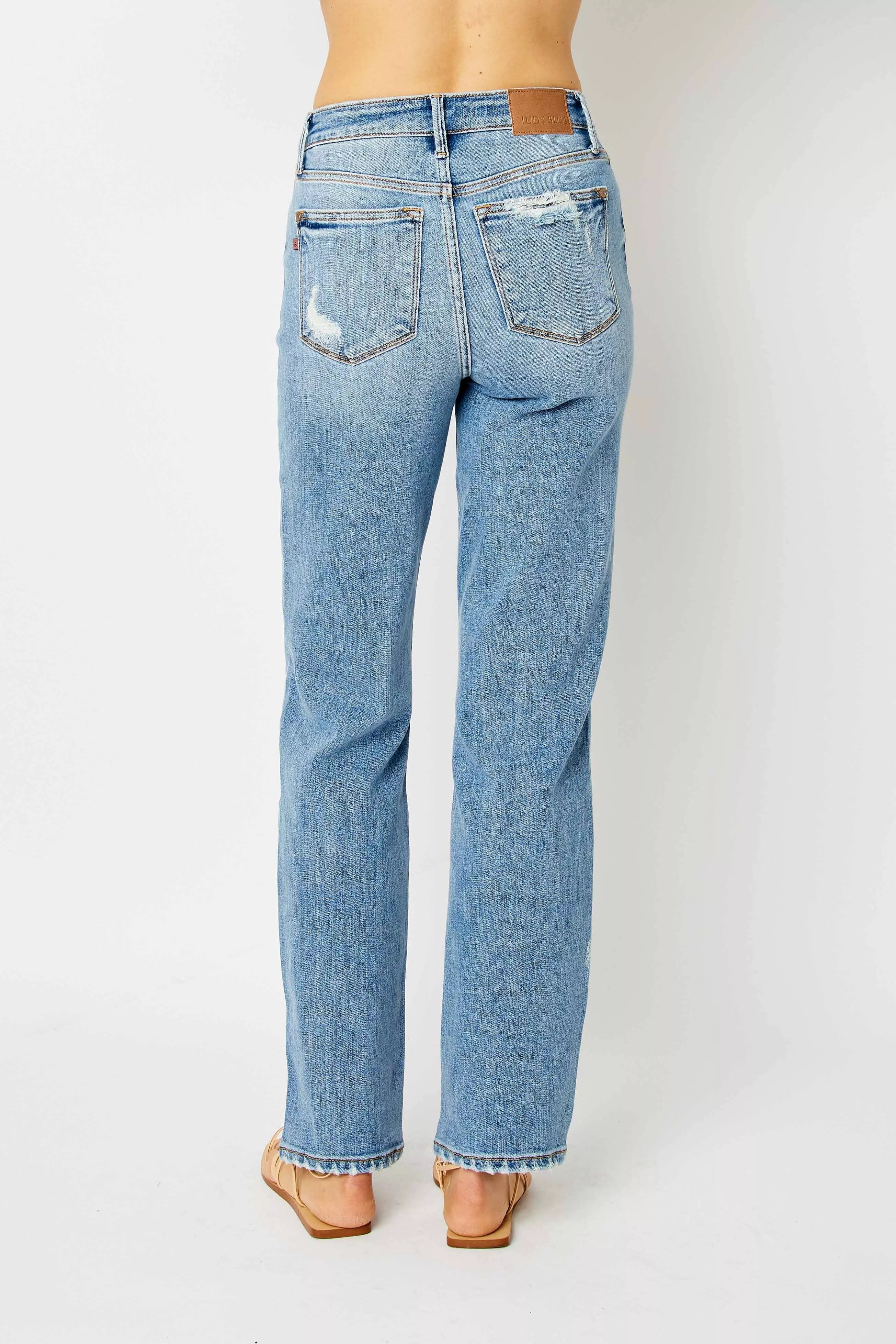 Judy Blue Full Size High Waist Straight Jeans with Heavy Destroy Plus Size on Simply Obsessed