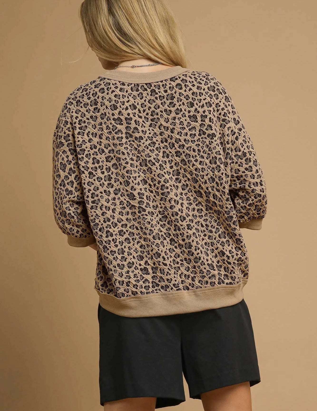 Umgee Leopard Knit Jacquard Puff Sleeve Sweatshirt on Simply Obsessed