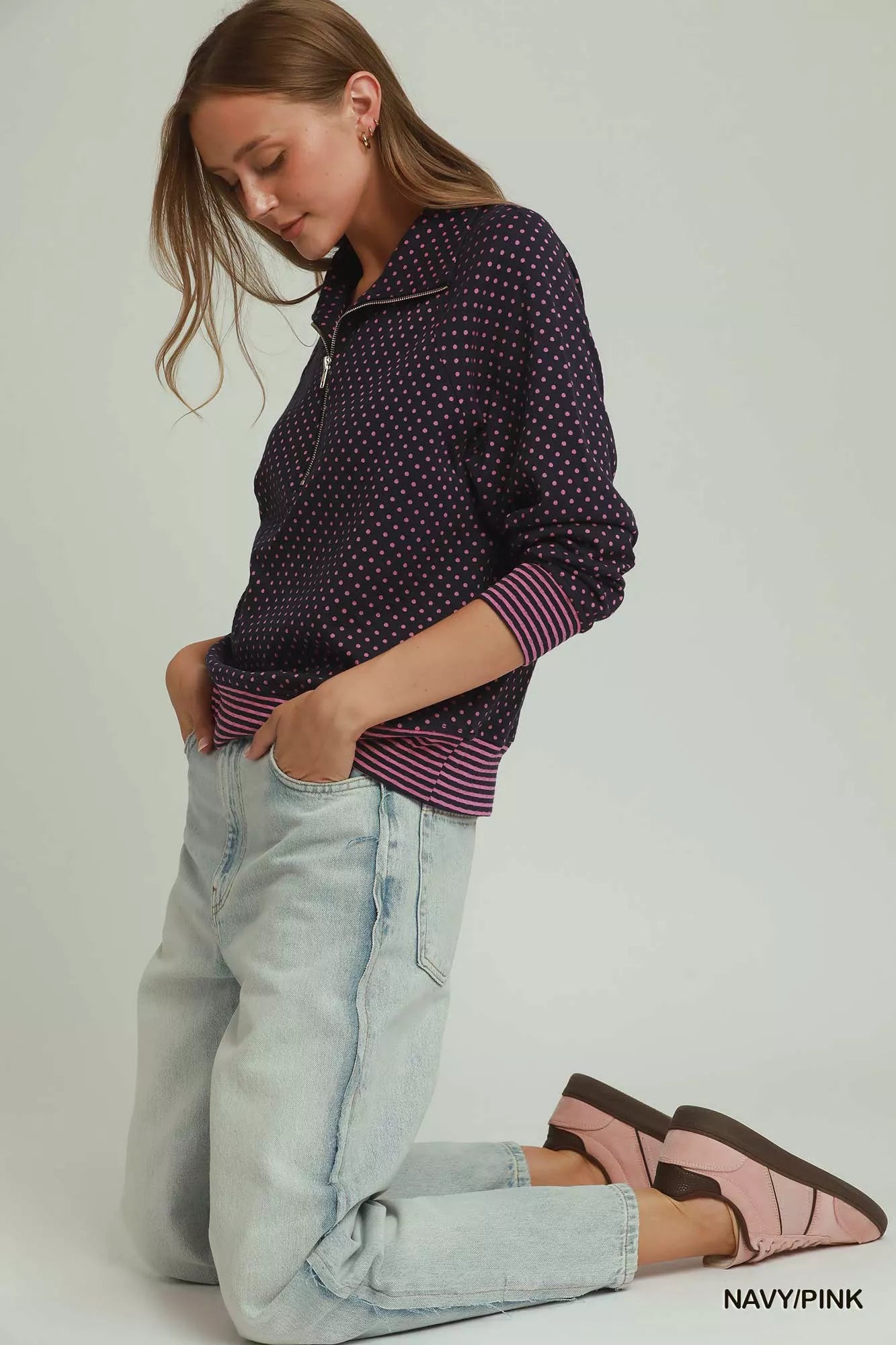 UMGEE Polka Dot Half Zip Sweatshirt on Simply Obsessed