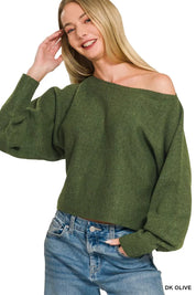 ZENANA Boat Neck Balloon Sleeve Sweater on Simply Obsessed