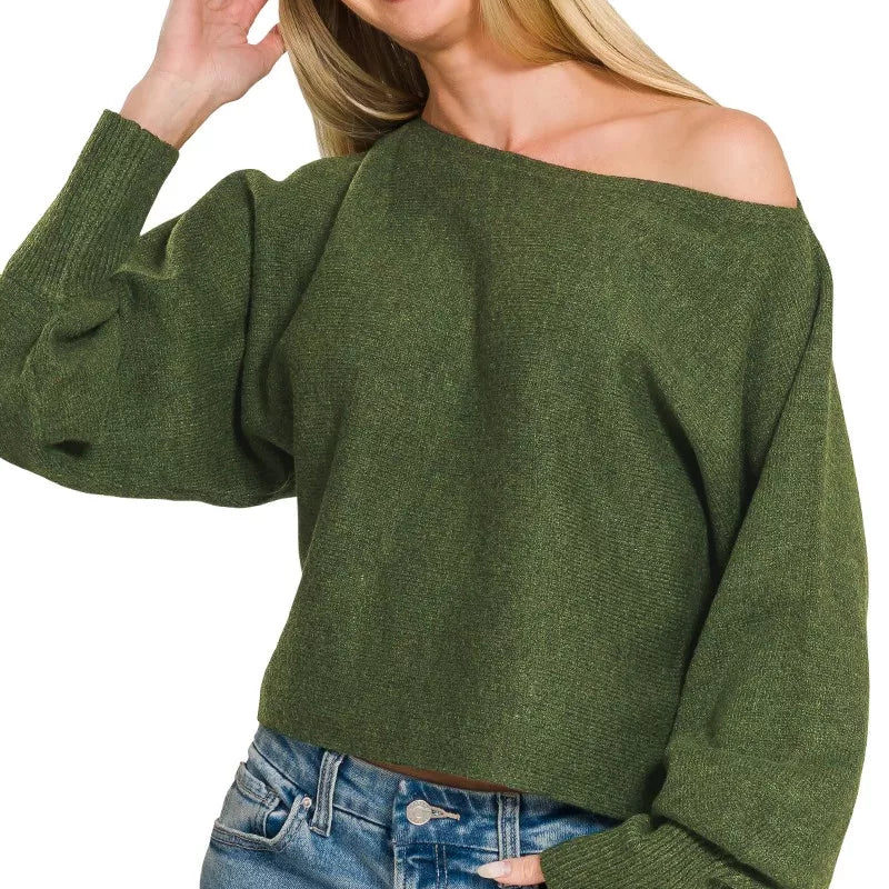 ZENANA Boat Neck Balloon Sleeve Sweater on Simply Obsessed