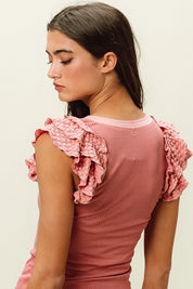 BiBi Rib Knit With Textured Ruffled Top on Simply Obsessed
