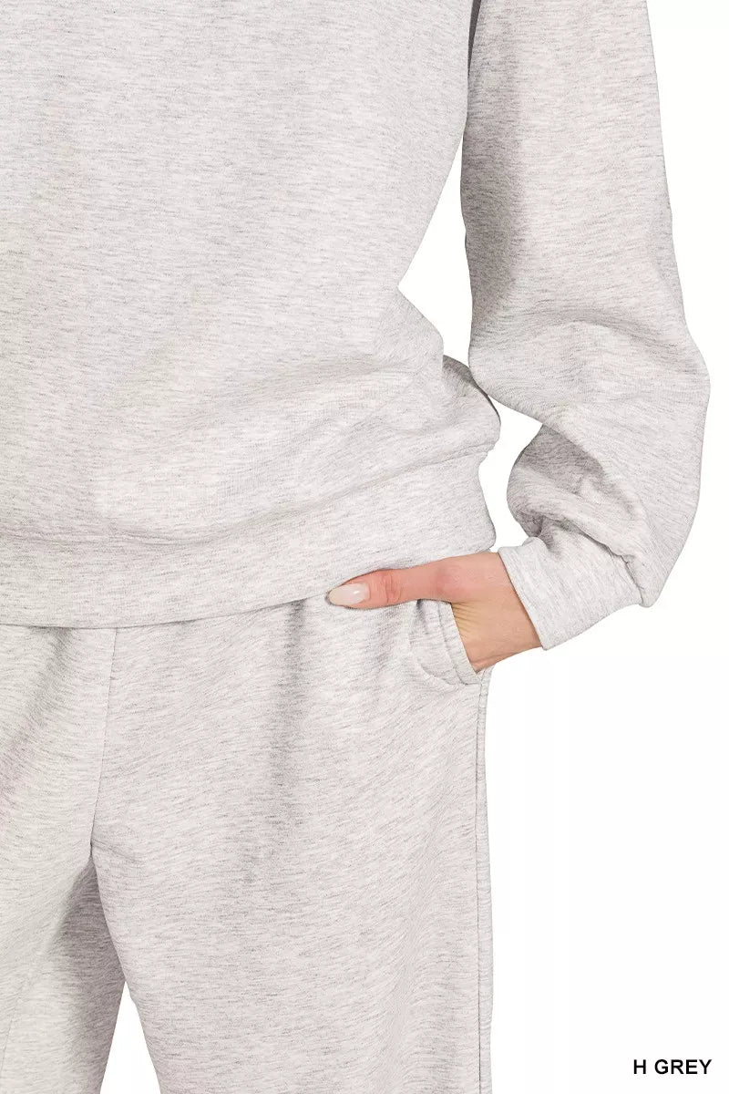 ZENANA Scuba Crewneck Pullover and Pants Set on Simply Obsessed