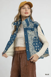 Umgee Bandana Print Quilted Puffer Vest on Simply Obsessed