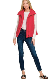 ZENANA High Neck Zip-Up Vest Coat on Simply Obsessed