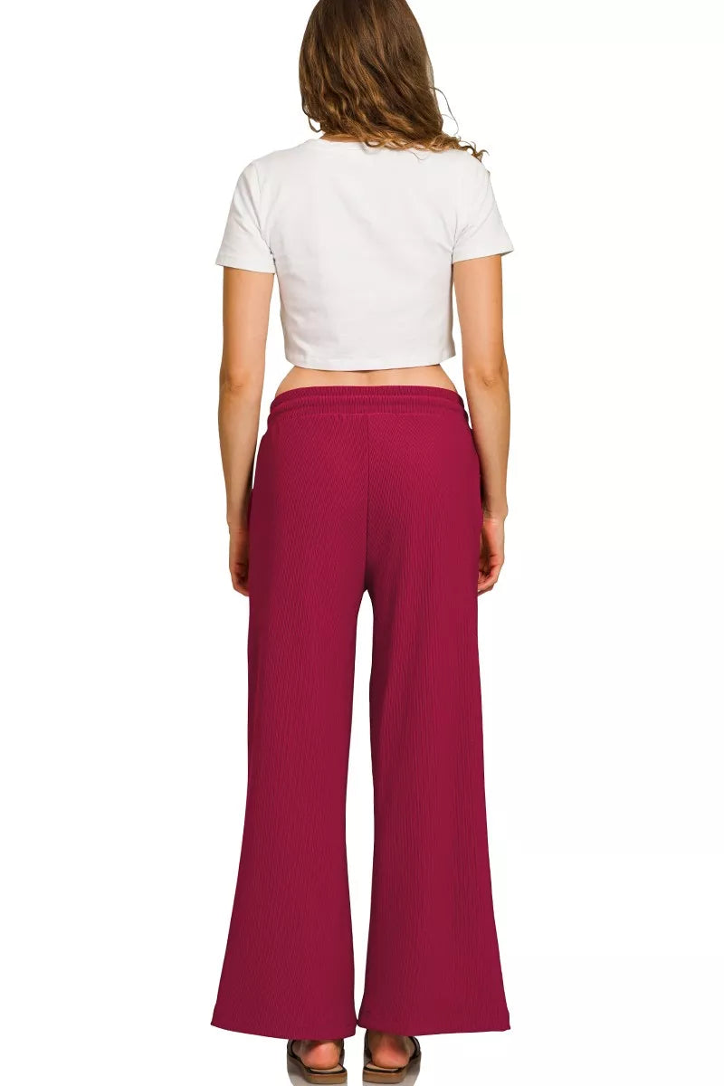 ZENANA Ribbed Round Neck Pullover and Drawstring Pants Set on Simply Obsessed