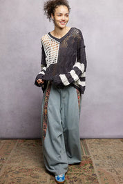 POL Color-Blocked Stripe Pattern Knit Top with Twisted Weave on Simply Obsessed