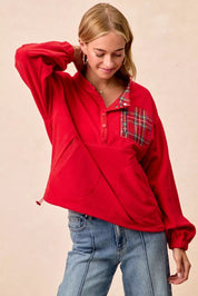 BIBI Christmas Theme Fleece Buttoned Top with Pockets on Simply Obsessed