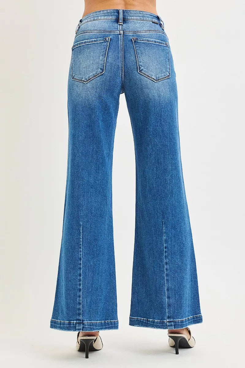 RISEN Full Size Mid Rise Wide Leg Jeans with Flared Look Plus Size on Simply Obsessed
